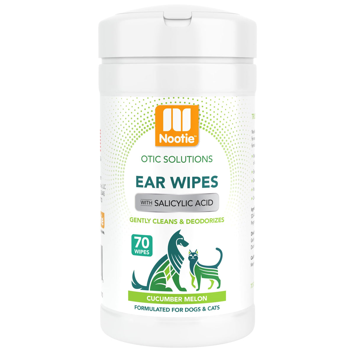 Nootie Dog & Cat Ear Wipes With Salicylic Acid - Cucumber Melon Scent - 70 Wipes - Vegan Friendly