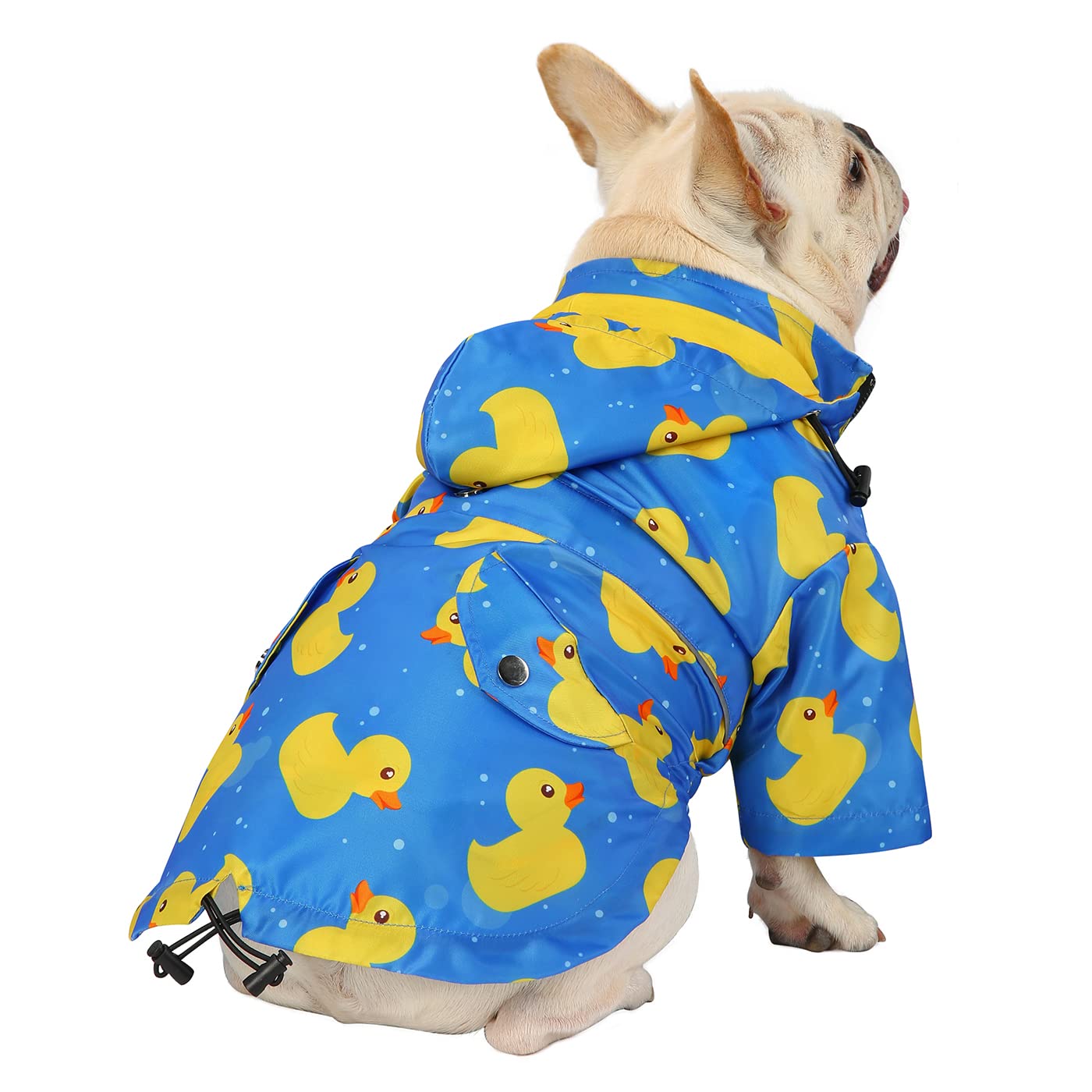 Hde Dog Raincoat Double Layer Zip Rain Jacket With Hood For Small To Large Dogs Ducks Blue - L