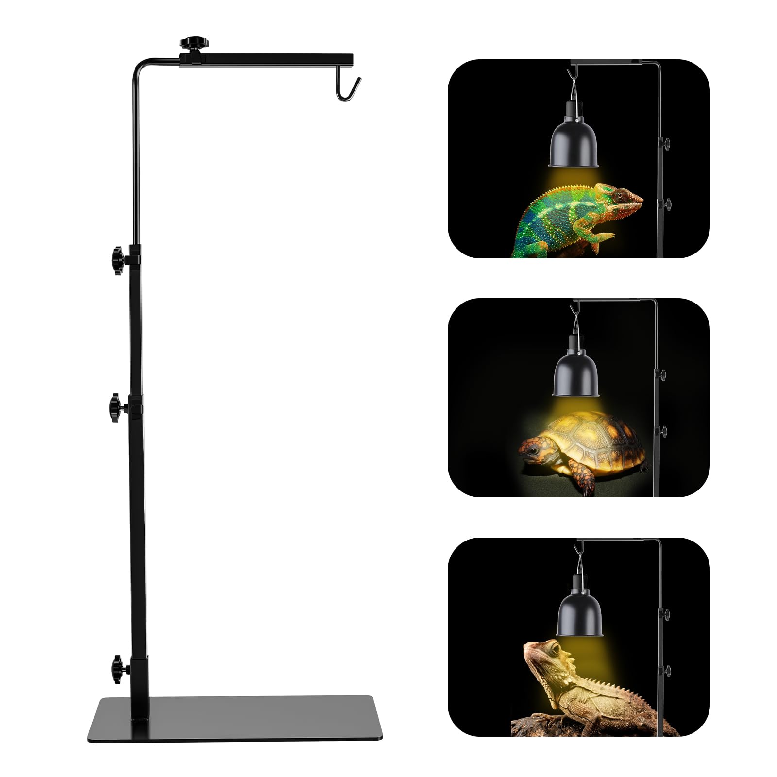 Lucky Herp Reptile Lamp Stand, Adjustable 14-37 Inch Metal Floor Light Holder, Heat Lamp Stand Reptile Light Stand For Glass Ter