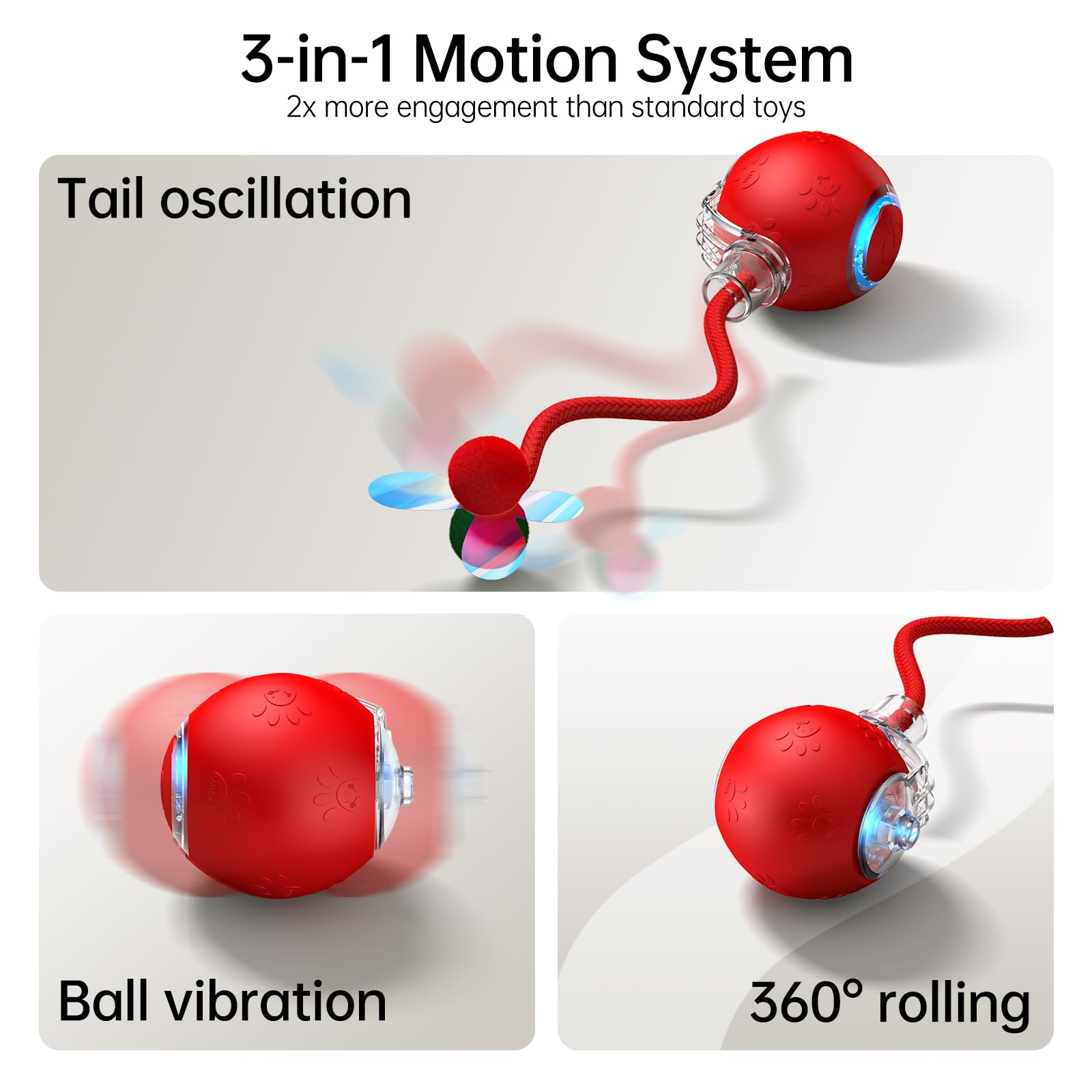 Teeche Interactive Cat Ball Toy - 2025 Smart Rolling Cat Toy With Shiny Tail, Motion Activated Boredom Relief For Indoor Cats, U