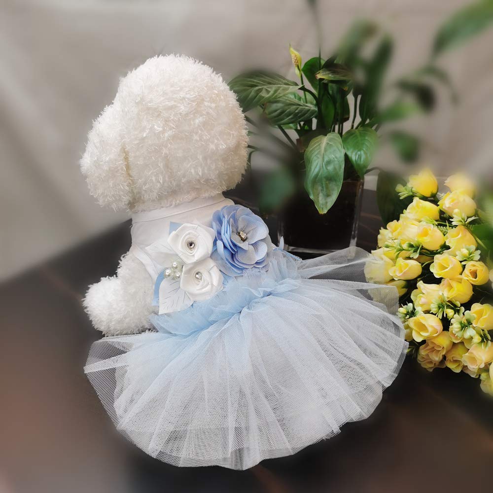 Wolyepor Princess Dog Dress Suspender Layered Tutu Gauze Dress Pleated Skirt For Dogs And Cats (Large, Flower Blue)