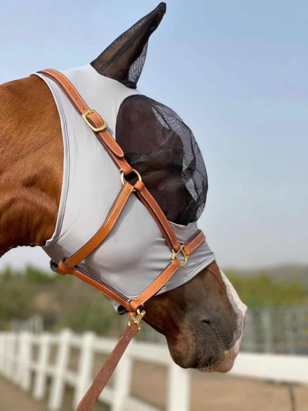 Horse Fly Mask Super Comfort Horse Fly Mask Elasticity Fly Mask with Ears We Only Make Products That Horses Like (Gray, M)