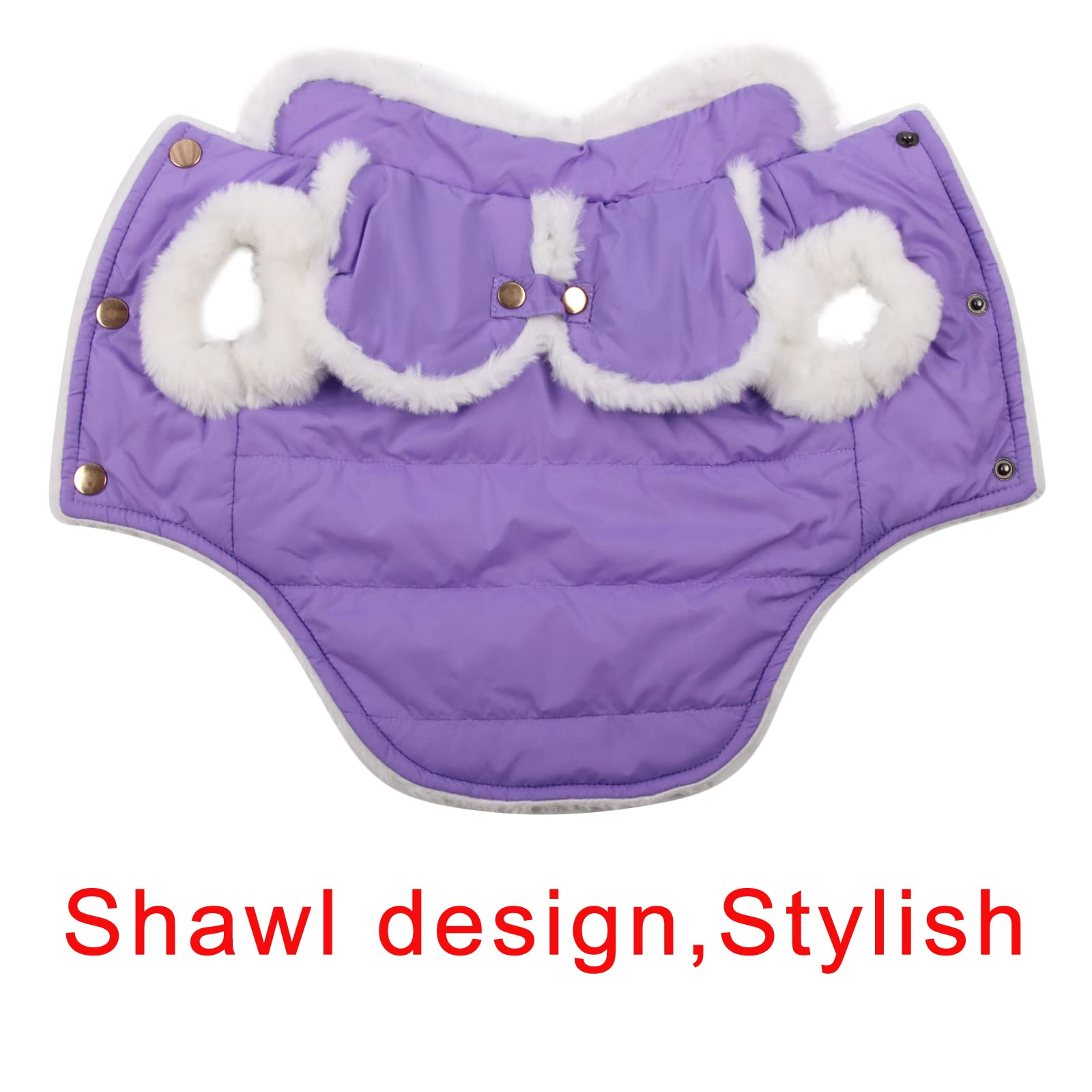 Joydaog Shawl Design Fleece Lined Warm Dog Jacket For Winter Cold Weather,Soft Windproof Large Dog Coat,Purple Xxxl