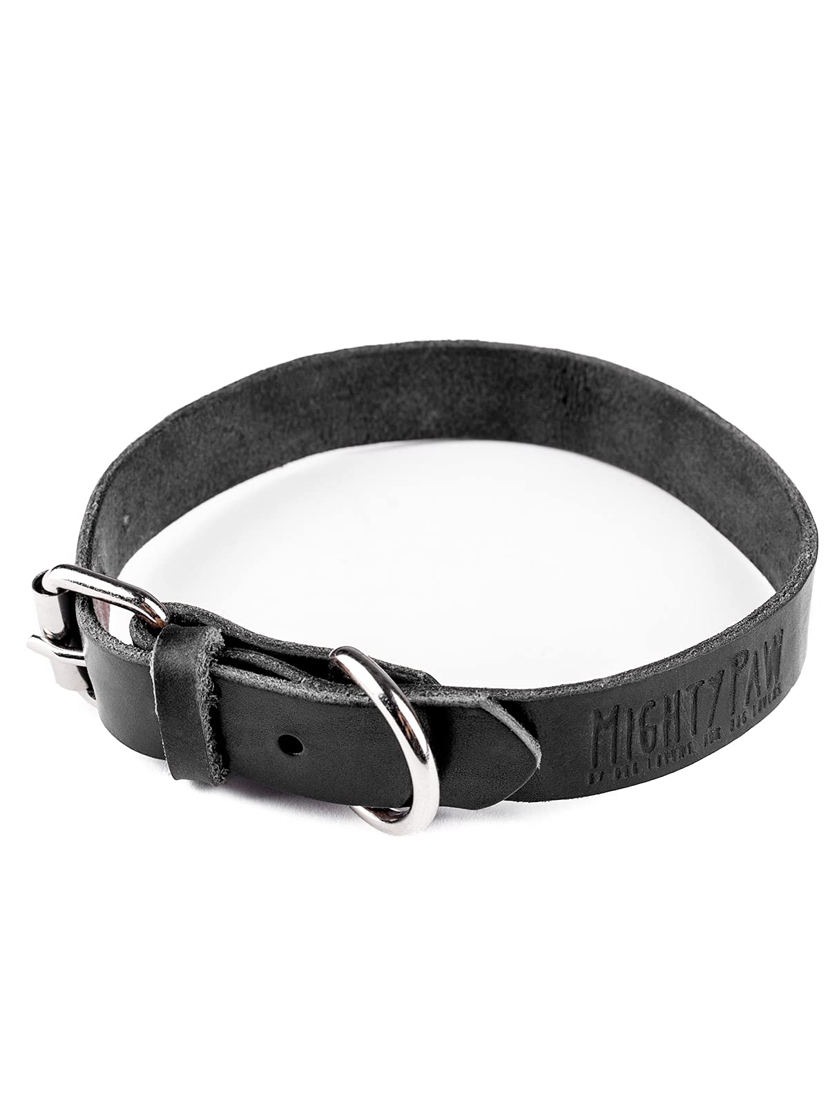 Mighty Paw Leather Dog Collar | Distressed Real Genuine Leather And A Strong Metal Buckle. Super Soft For Ultimate Comfort. Modern Designer Look For Small, Medium, Large And Xl Pets (Black)