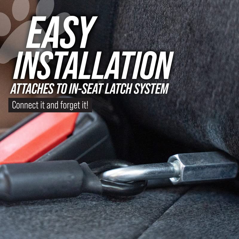 Leash Boss Dog Car Seat Belt Restraint - No-Chew Heavy Duty Car Seatbelt For Pets - 5 Sizes - Coated Steel Rope To Prevent Chewing (Small - 16 Inch, Black)