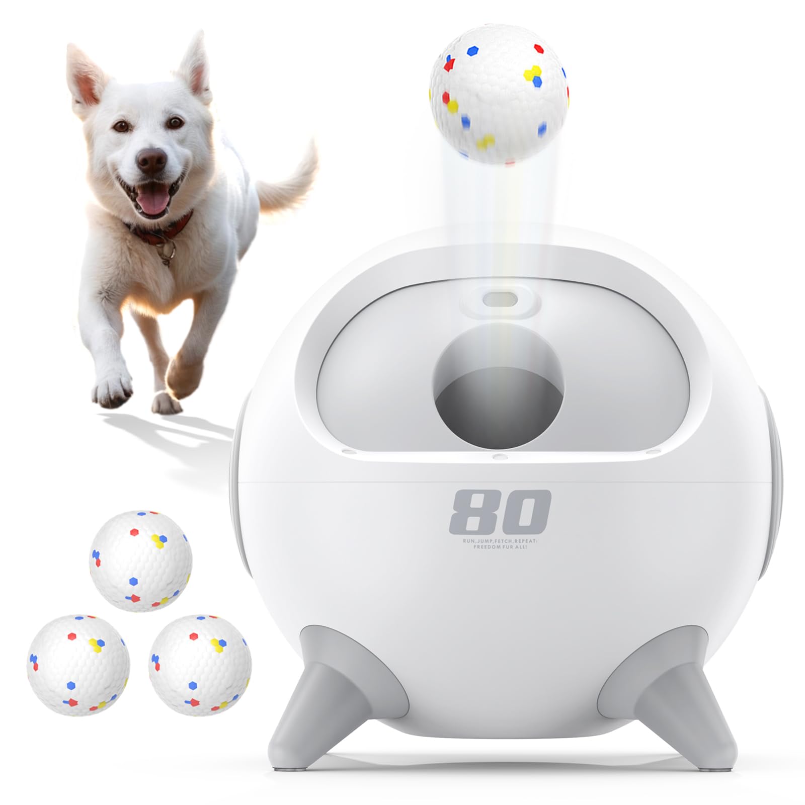 Uahpet Automatic Ball Launcher For Dogs With Obstacle Detection, 20Ft-80Ft Adjustable Distances Ball Thrower Launcher For Medium