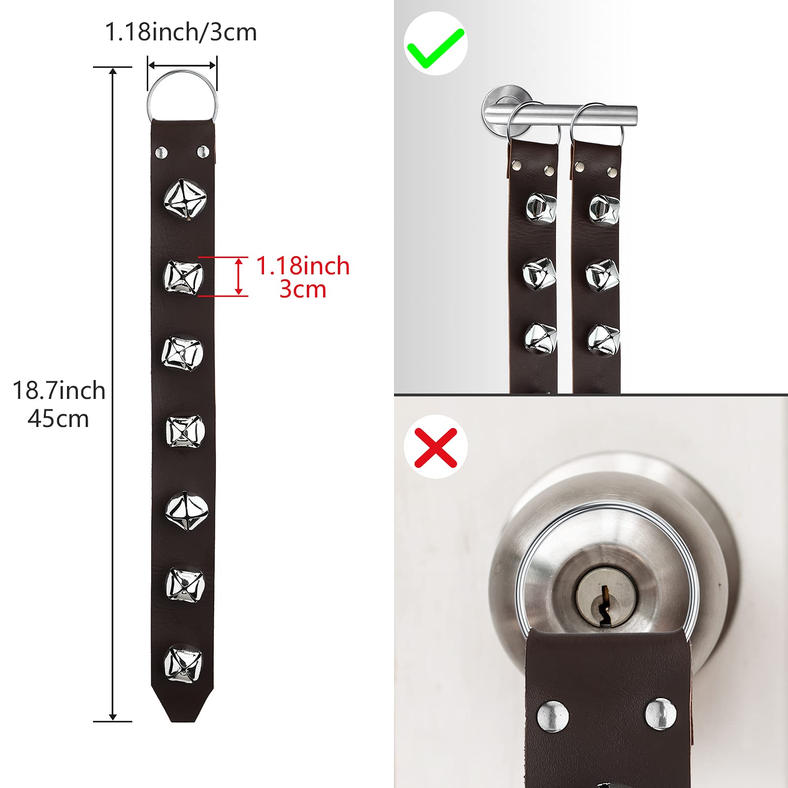 Frienda Hanging Jingle Sleigh Bells 7-Bell Dog Doorbells for Door Knob Faux Leather Belts Dog Training Bells Christmas Decor and