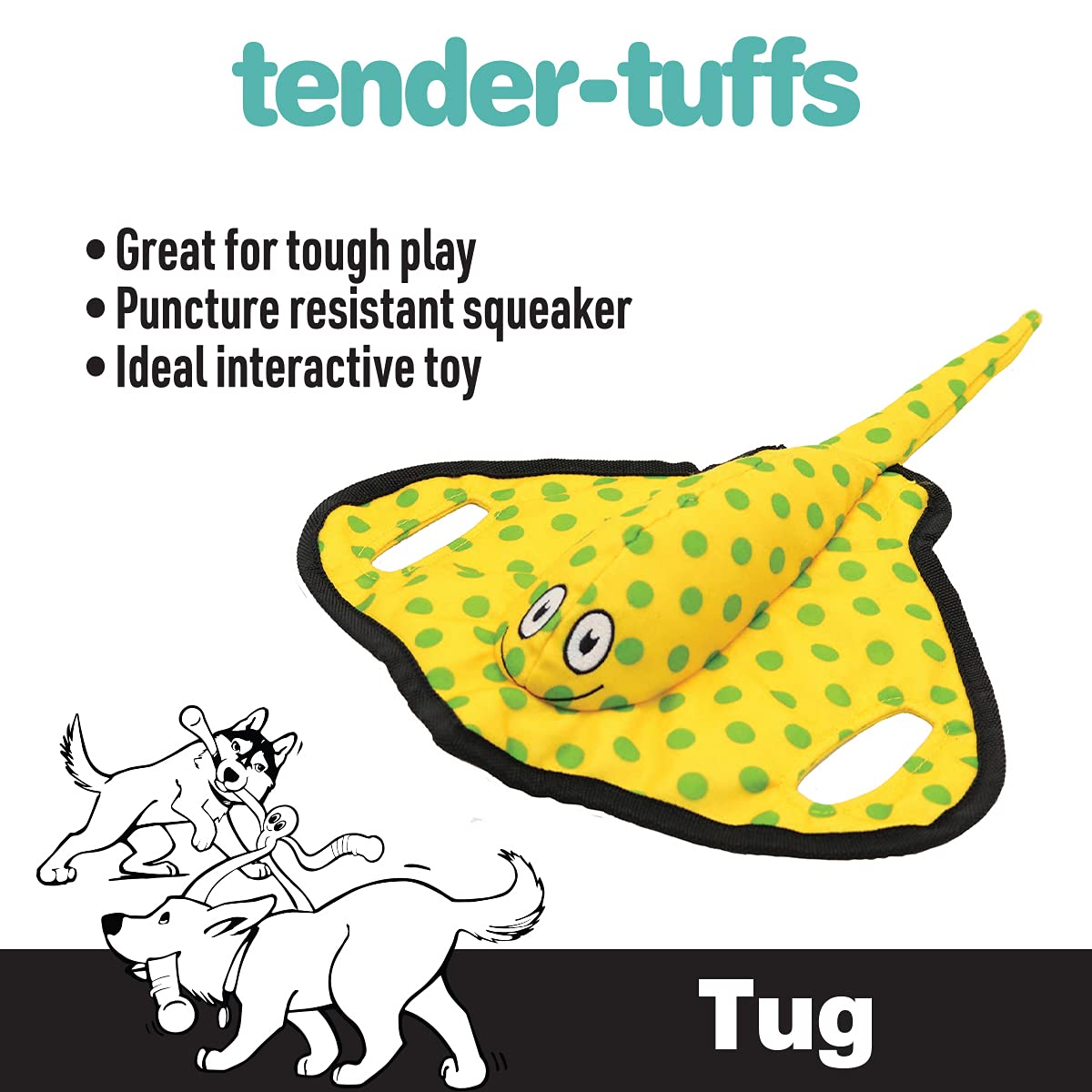 Smartpetlove Snuggle Puppy Tender-Tuffs - Yellow Stingray Tug Of War Plush Dog Toy - Great For Play And Interaction With Puncture Resistant Squeaker