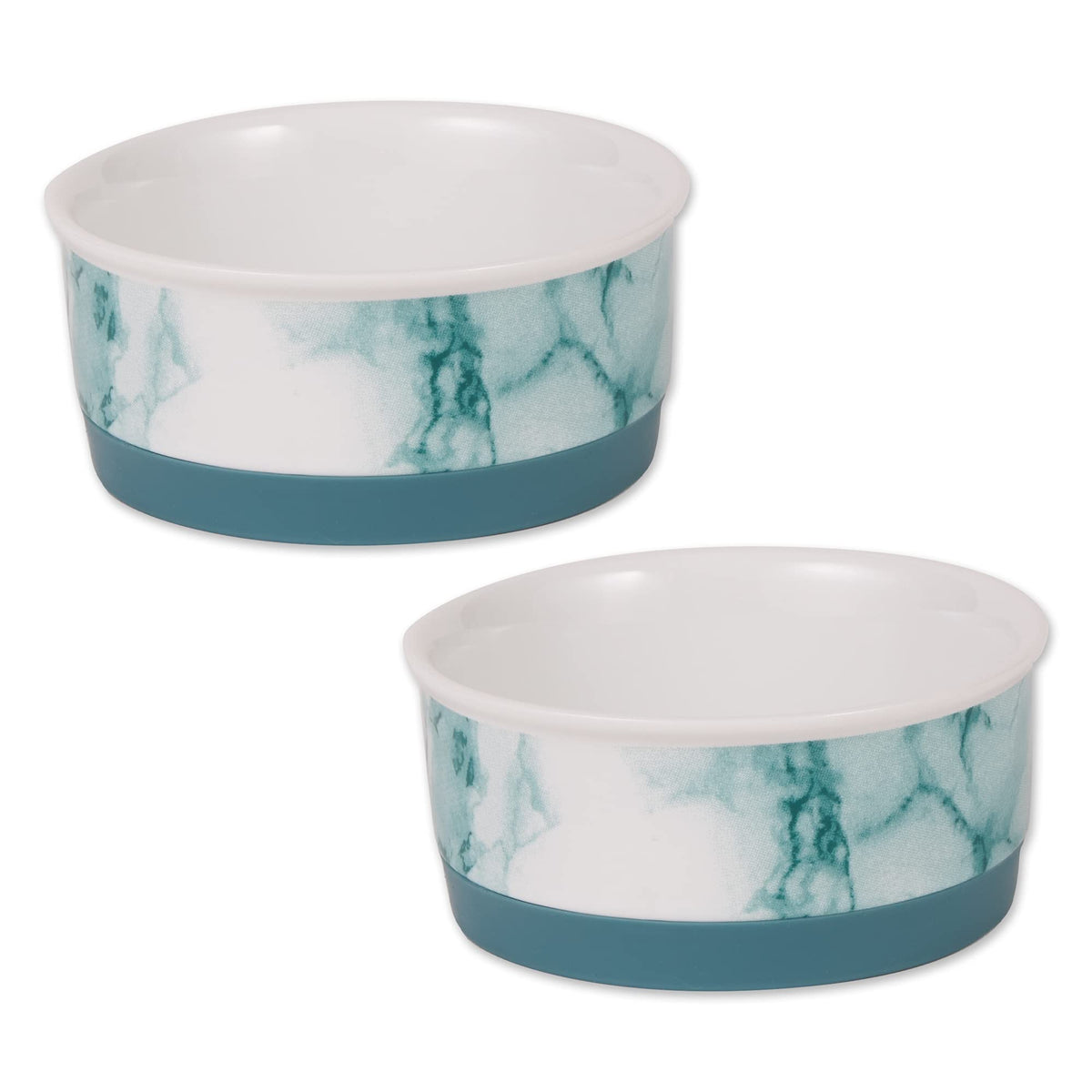 Bone Dry Ceramic Marble Non-Slip Pet Bowls Food & Water Dish Set for Dogs & Cats, Microwave & Dishwasher Safe, Small Set, 4.25x2, Teal, 2 Count