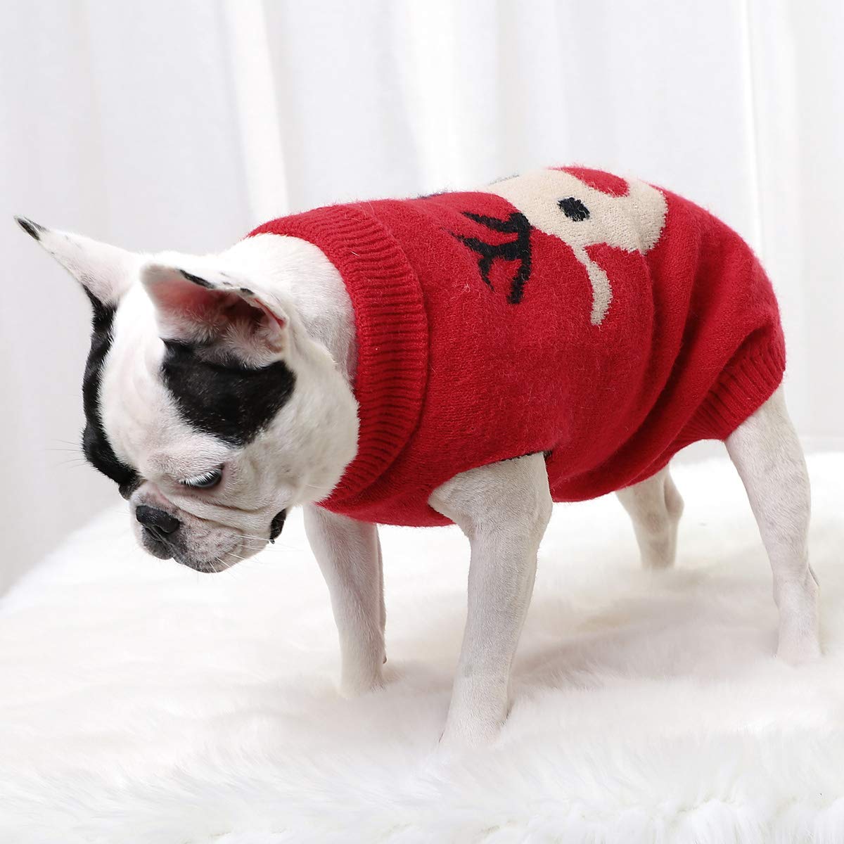 Zjyufy Christmas Dog Sweater For Small Dog Girl Sweater Xmas Soft Warm Turtleneck Dog Sweater Cute Reindeer Knitwear Winter Clot