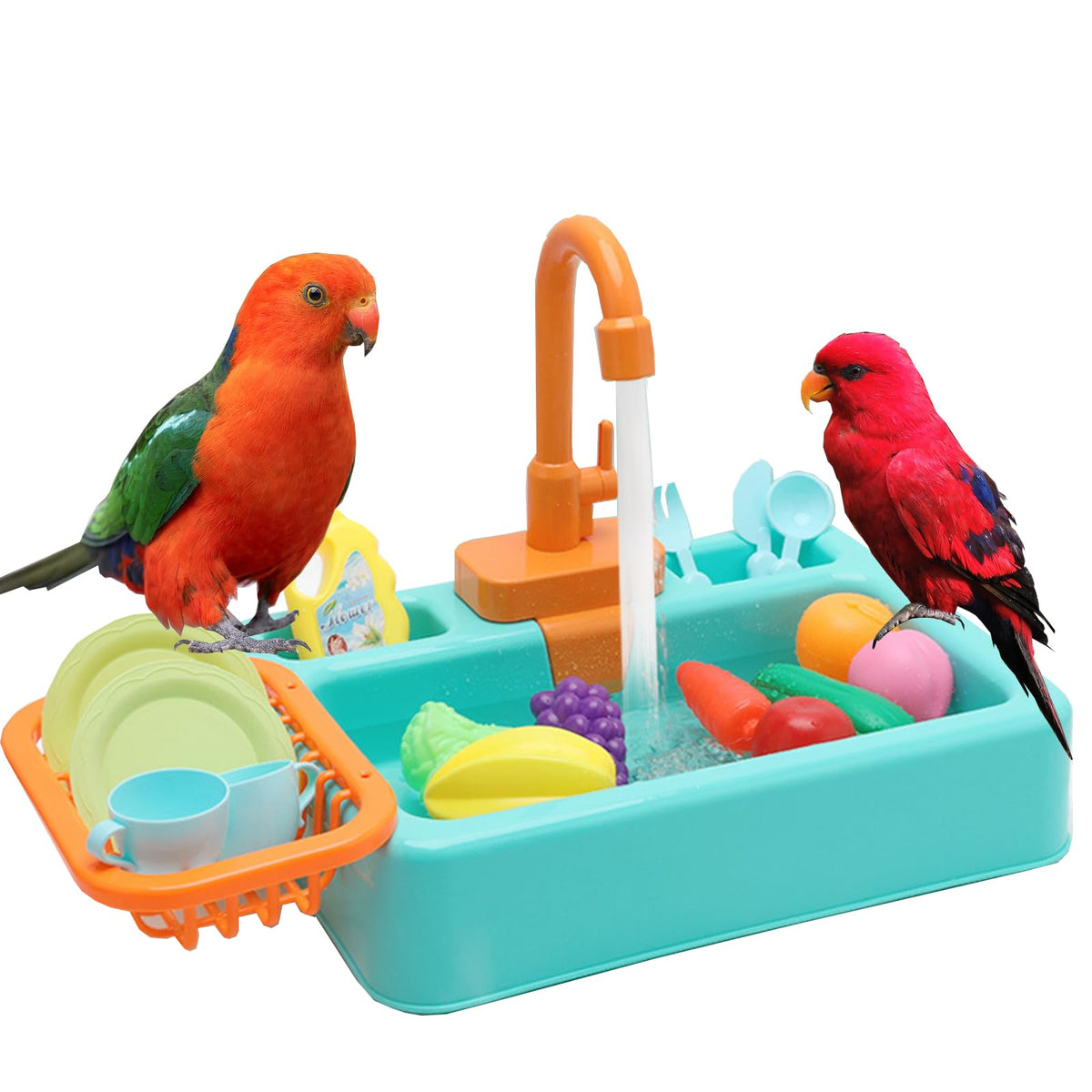 Parrot Bird Bathtub Shower Box Bathing Tub Container Cage, Automatic Pet Bird Bath Pool with Faucet, Ferret Bathtub Swimming Poo