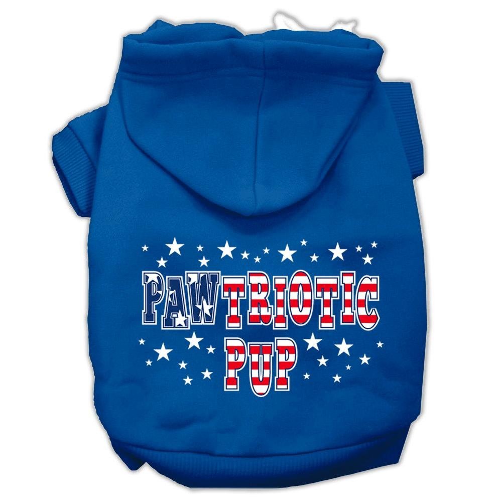 Pet Dog & Cat Hoodie Screen Printed, 'Pawtriotic Pup' Blue Sm (3-6 Lbs.)