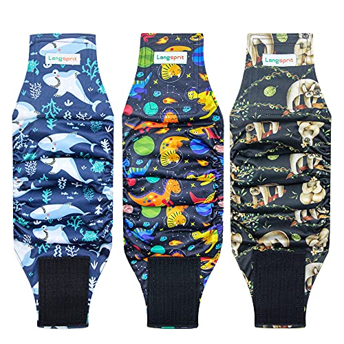 Langsprit Male Belly Bands for Dogs (Pack of 3) - High Absorbing Dog Wraps Male Washable - Reusable Small Doggy Doggie Puppy Mal