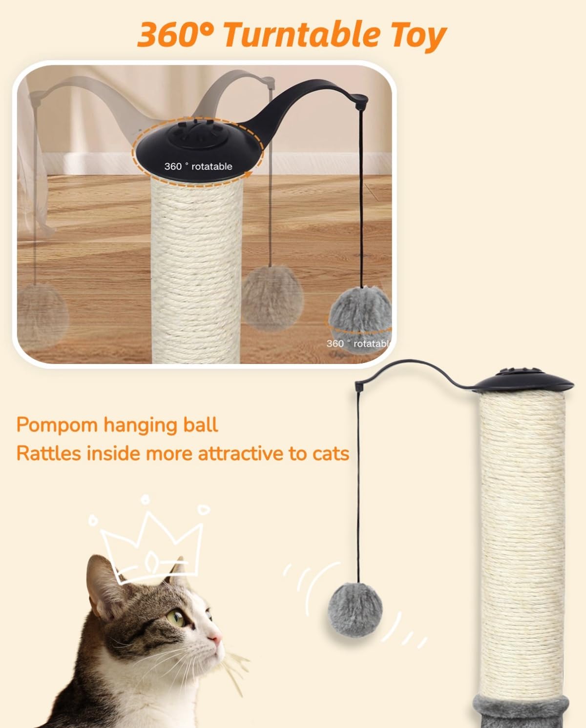 Happi N Pets 22 Cat Scratching Posts for Indoor Cats, Carpet Cat Scratch Post, Sisal Cat Scratcher, Cat Post with Rotatable Hang