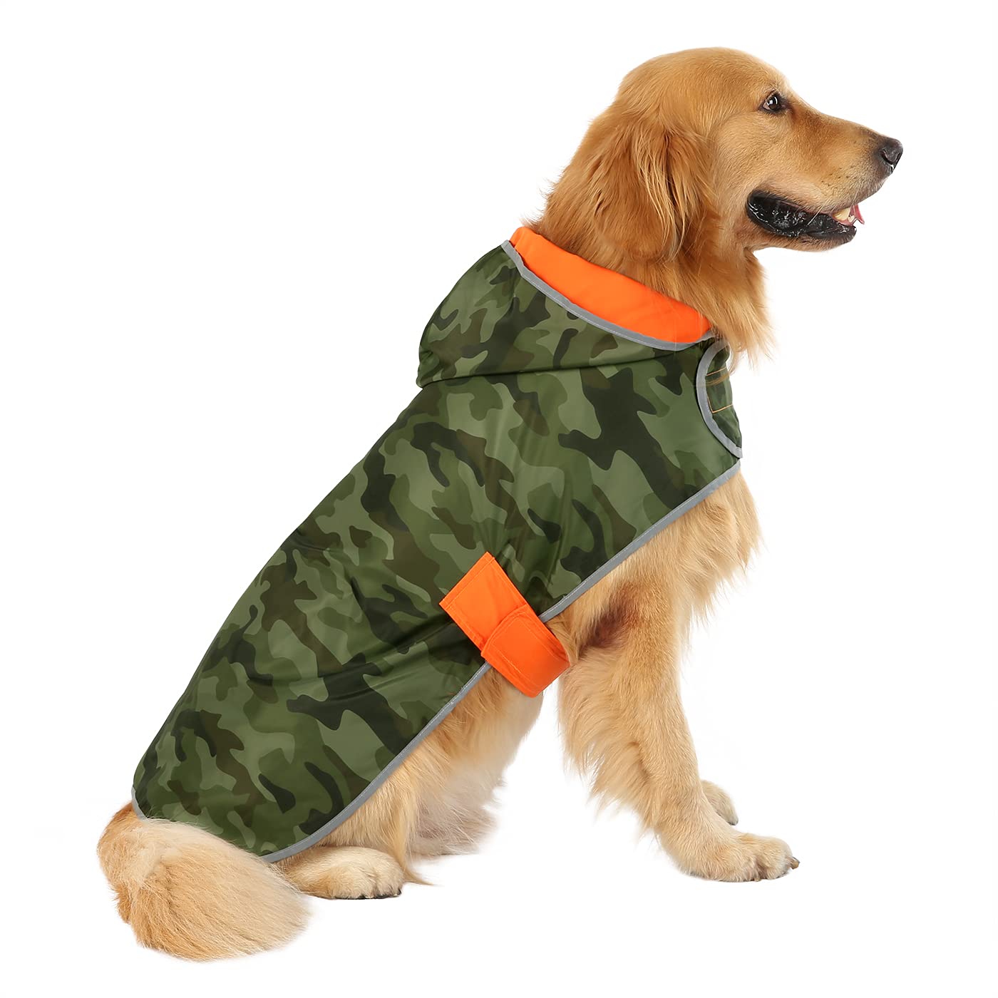 HDE Reversible Dog Raincoat Hooded Slicker Poncho Rain Coat Jacket for Small Medium Large Dogs Camo Orange - XL