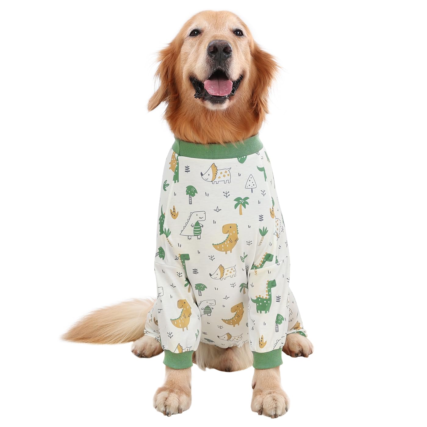HDE Dog Pajamas One Piece Jumpsuit Lightweight Dog PJs Shirt for M-3XL Dogs Forest Dinos - 2XL