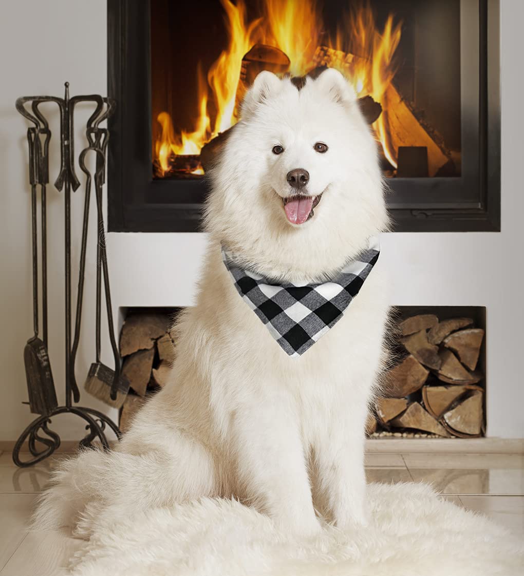 Christmas Plaid Dog Bandana With Button, Dual Layer Scarf Soft Cotton Triangle Bib Girls And Boys Kerchief Adjustable Accessorie