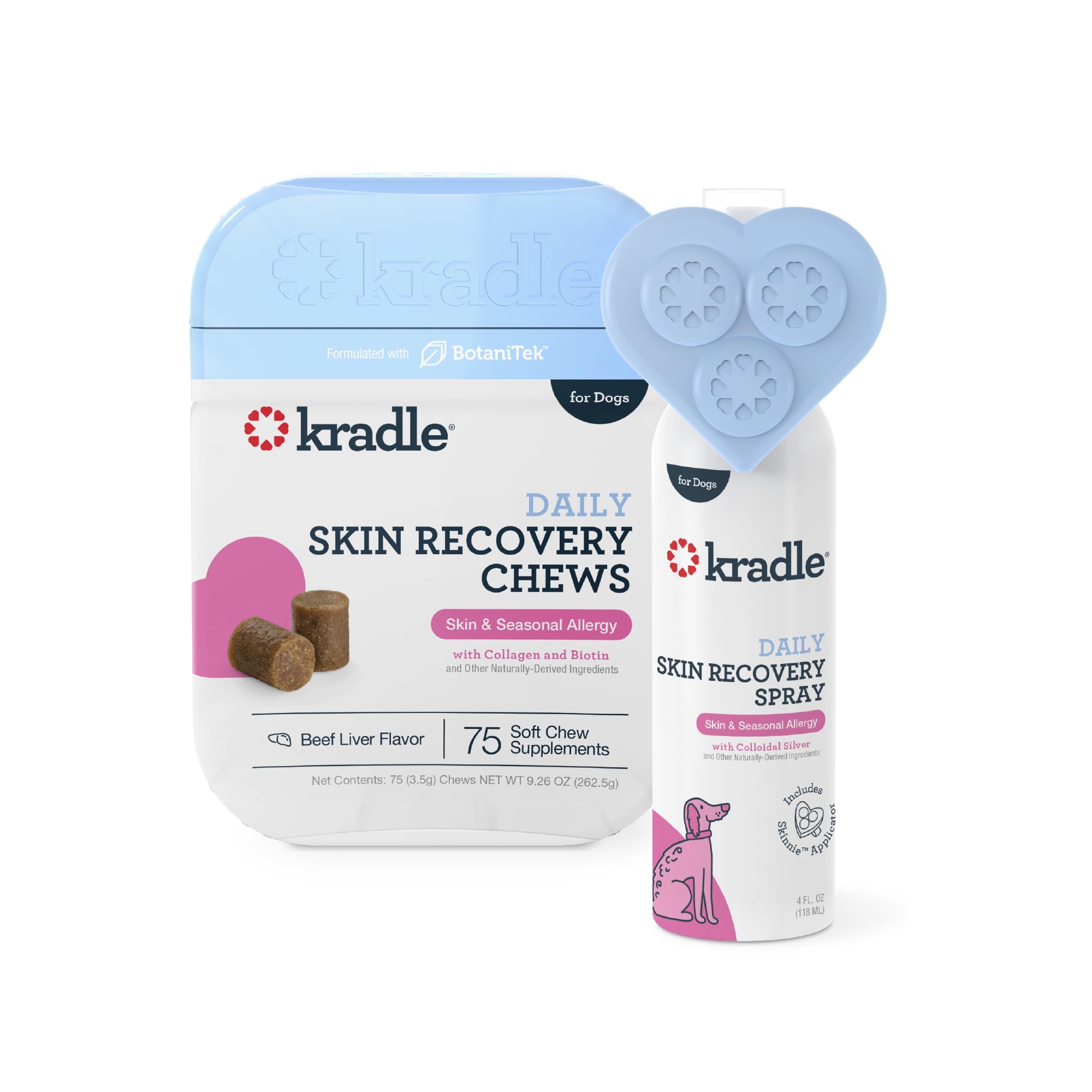 Kradle Skin Recovery Chews for Dogs - Daily Skin & Coat Support - with Biotin, Collagen, Zinc & Antioxidants - Seasonal Allergy 