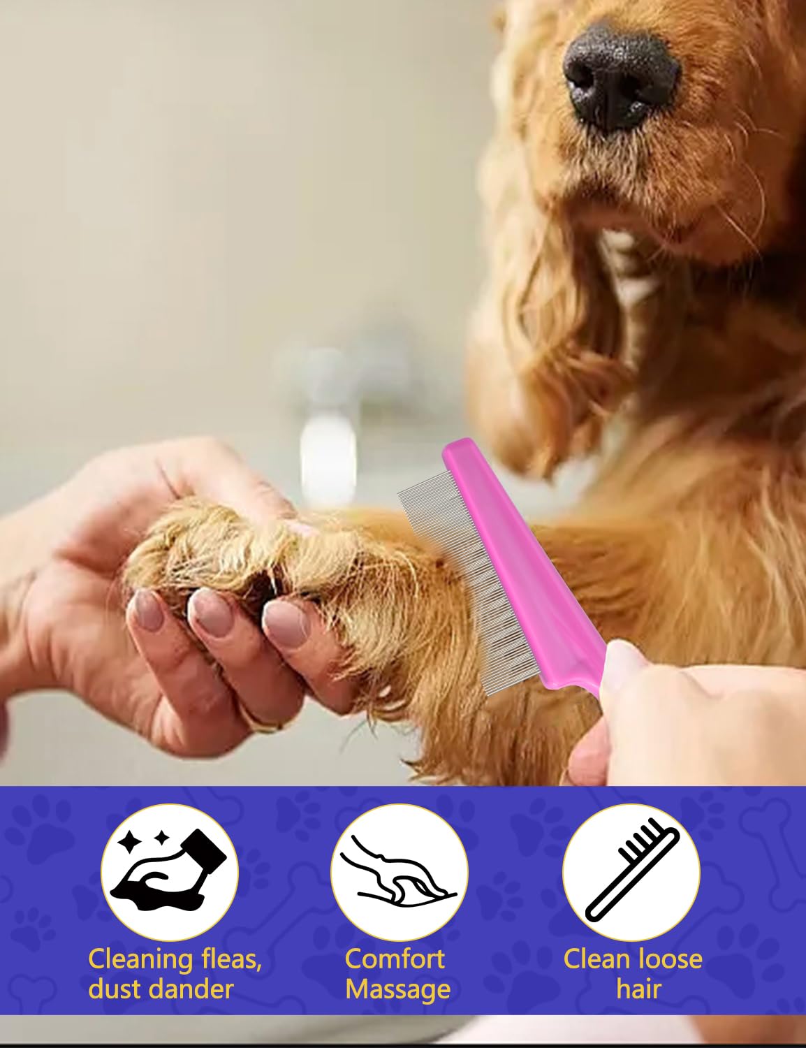 Caphont Flea Comb For Cats With Handle, 4 Pcs Flea Brush Tear Stain Comb Grooming Face And Matted Hair Paws Pet Lice Comb For Sm