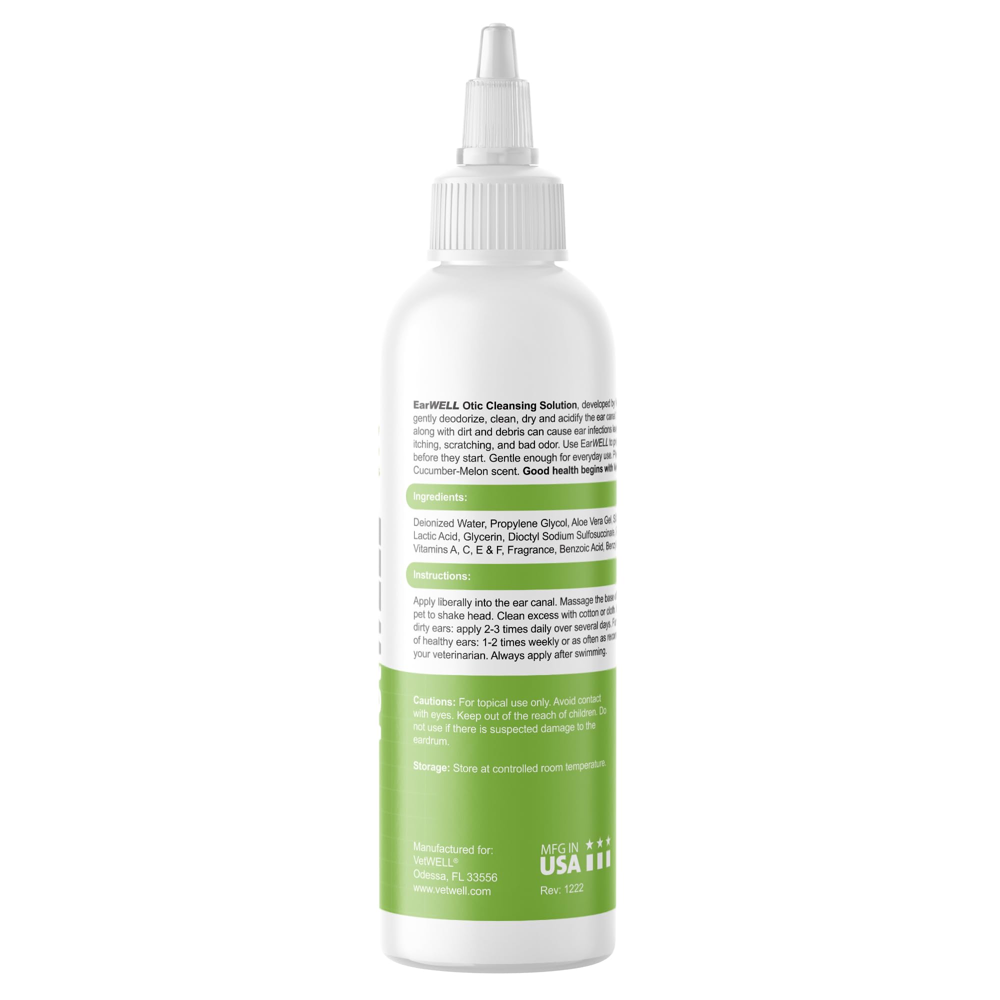 Vetwell Ear Cleaner For Dogs And Cats - Otic Rinse For Infections And Controlling Ear Infections And Odor In Pets - 8 Oz (Cucumber Melon)