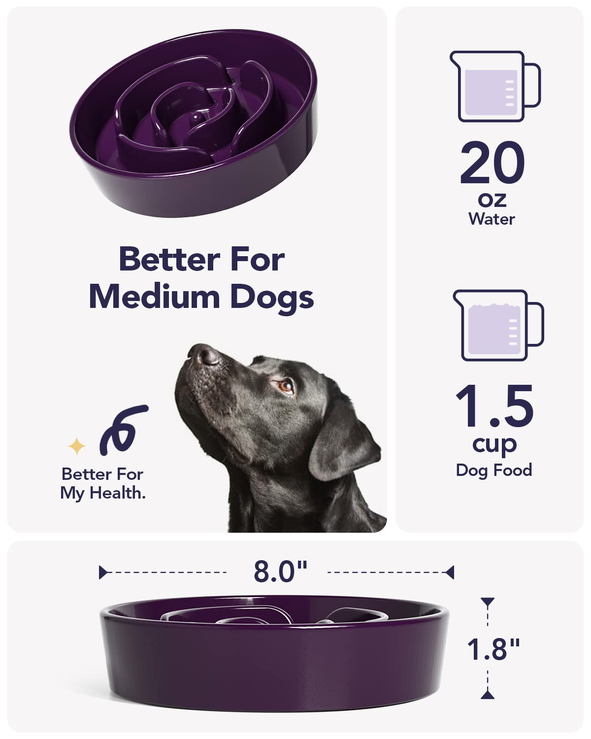 LE TAUCI Slow Feeder Dog Bowls Ceramic, 1.5 Cups Slow Feeding Dog Bowl Small Medium Breed, Puppy Slow Feeder Bow for Fast Eaters