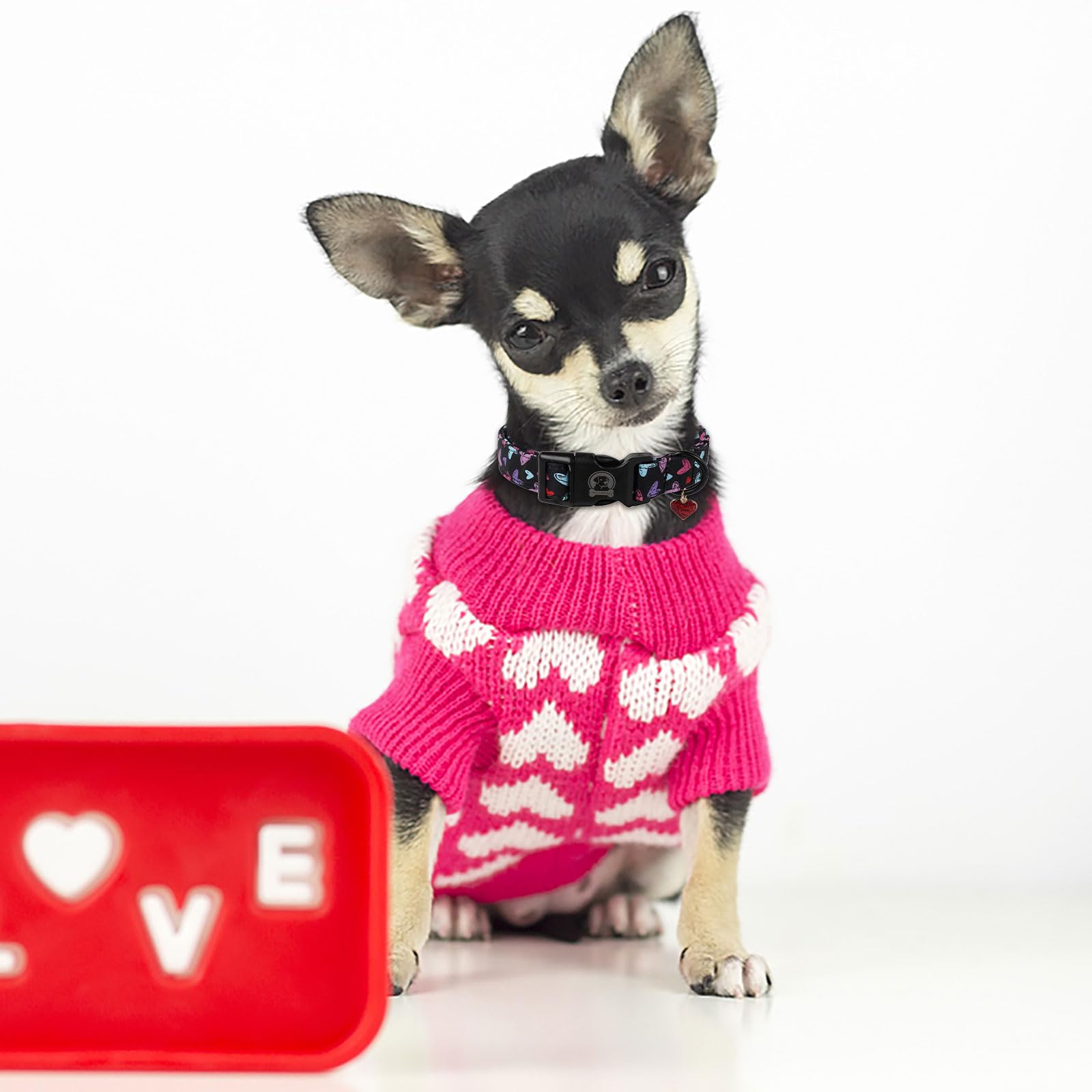 Mr.Chubbyface Valentine'S Dog Collar,Cute Red Heart Girl Female Durable Heavy-Duty Dog Collar, Adjustable Pet Collar Gifts For S