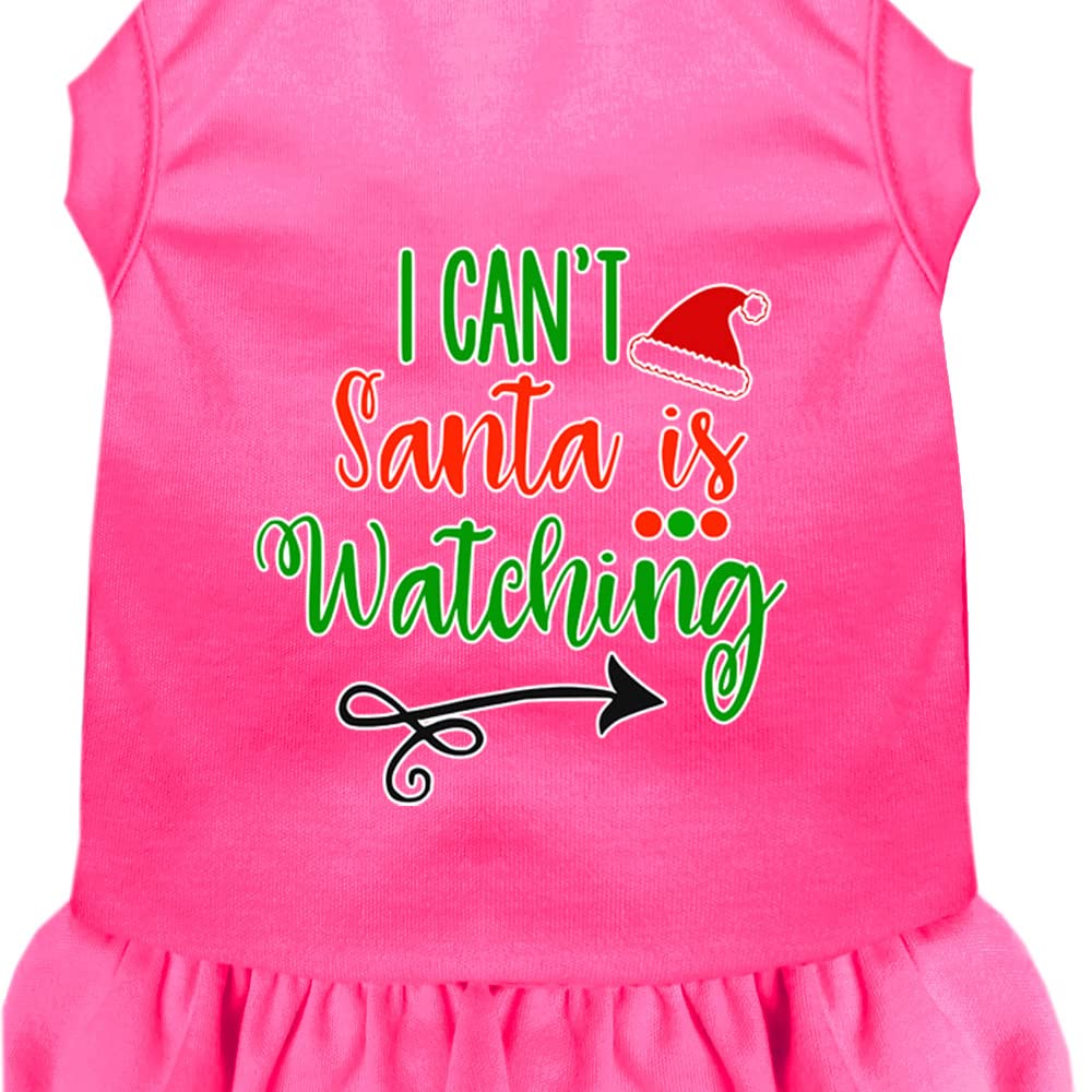 Christmas Pet Dog & Cat Dress Screen Printed, &quot;I Can't, Santa Is Watching&quot; Bright Pink LG (10-14 lbs.)