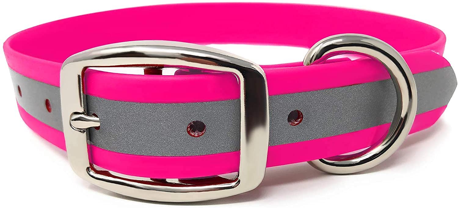 Regal Dog Products Small Pink Heavy Duty Reflective Dog Collar With Durable Metal Buckle And D Ring Adjustable, Chew Proof & Wat