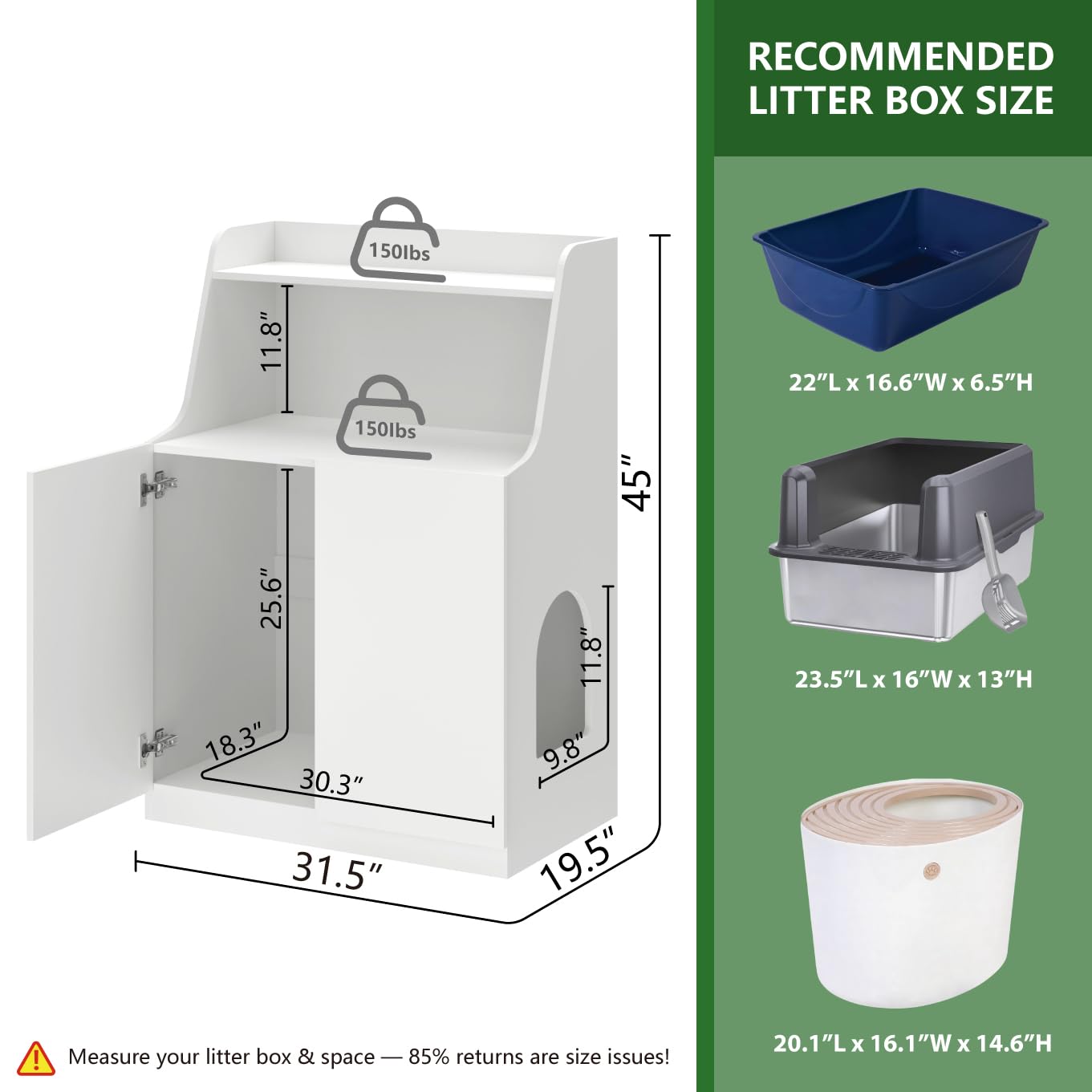 Amunrbrek Large/Tall Litter Box Enclosure, Modern Wooden Litter Box Furniture for XL Litterbox with Open Shelf as Sideboard Cabi