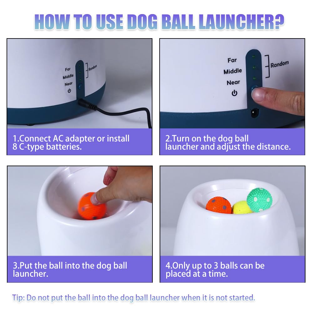 Wigglytail Automatic Ball Launcher For Dogs, Dog Ball Fetch Machine With Remote Control, Interactive Pet Self Playing For Small