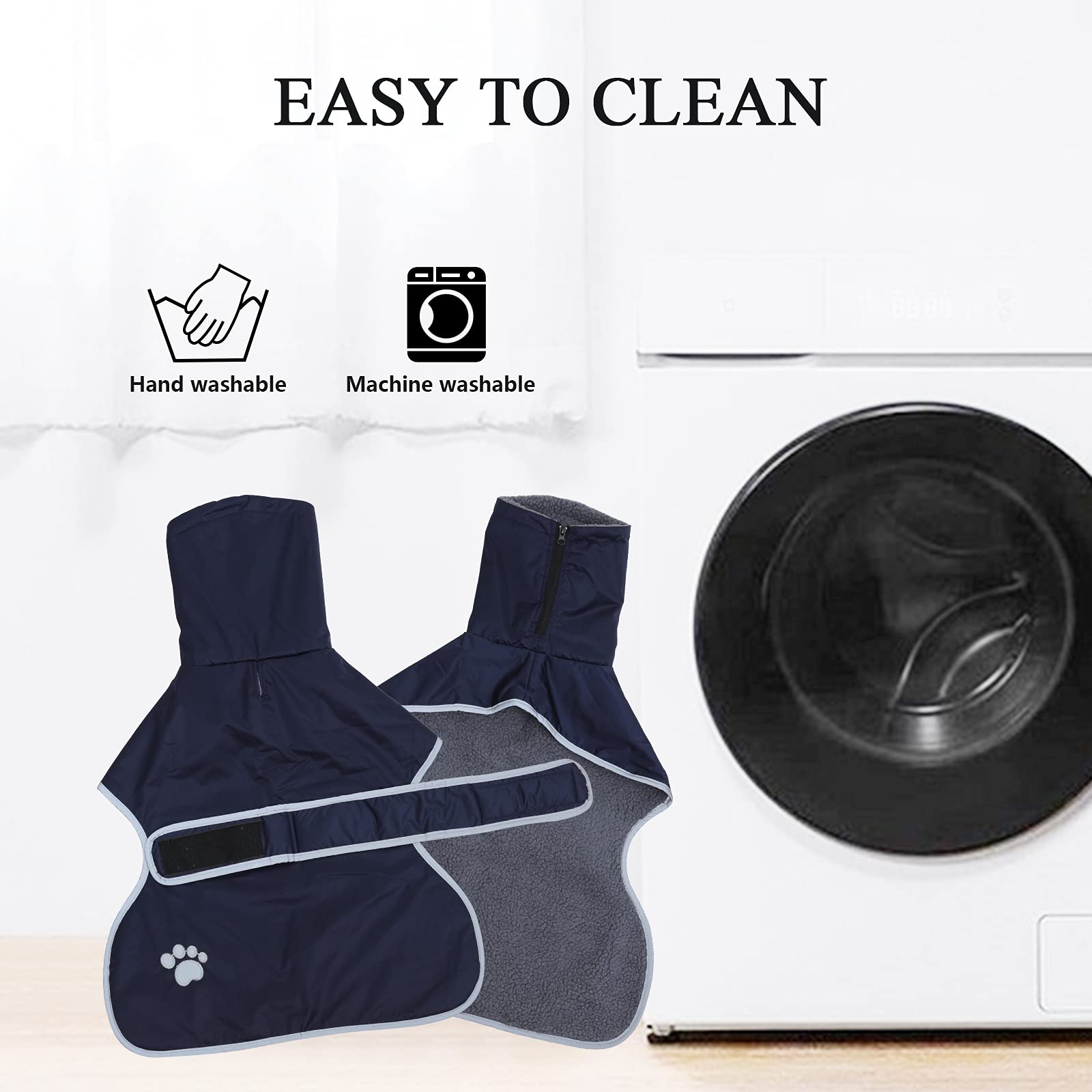 Dog Winter Coat Geyecete Greyhound Raincoat Fabric With Lamb Velvet Inside Outdoor Dog Apparel With Adjustable Bands For Medium, Large Dog-Navy-Xs