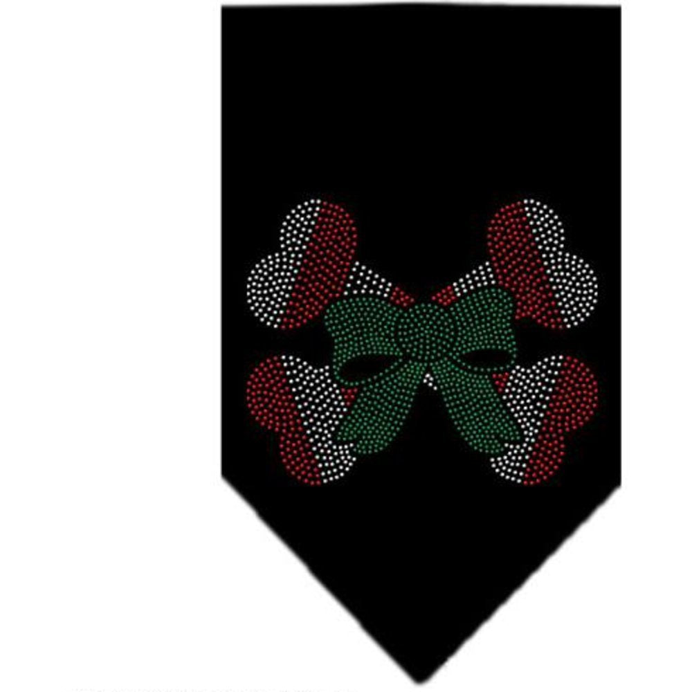 Christmas Pet and Dog Bandana Rhinestone, &quot;Candy Cane Crossbones&quot; Black Large
