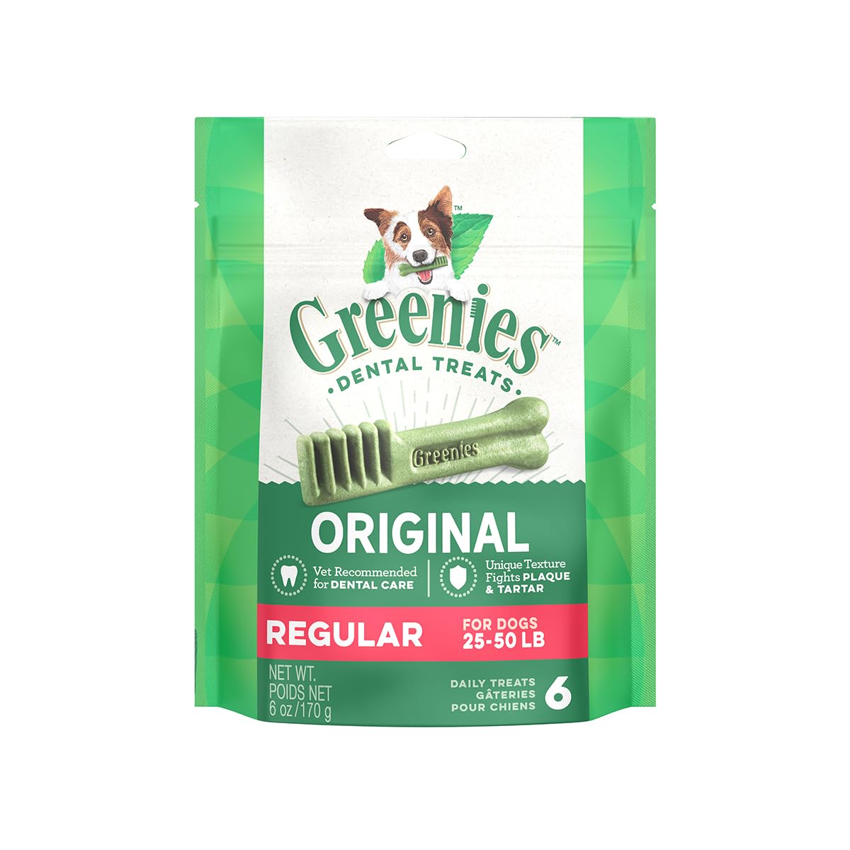 Greenies Original Regular Natural Dental Care Dog Treats, 6 oz. Pack (6 Treats)