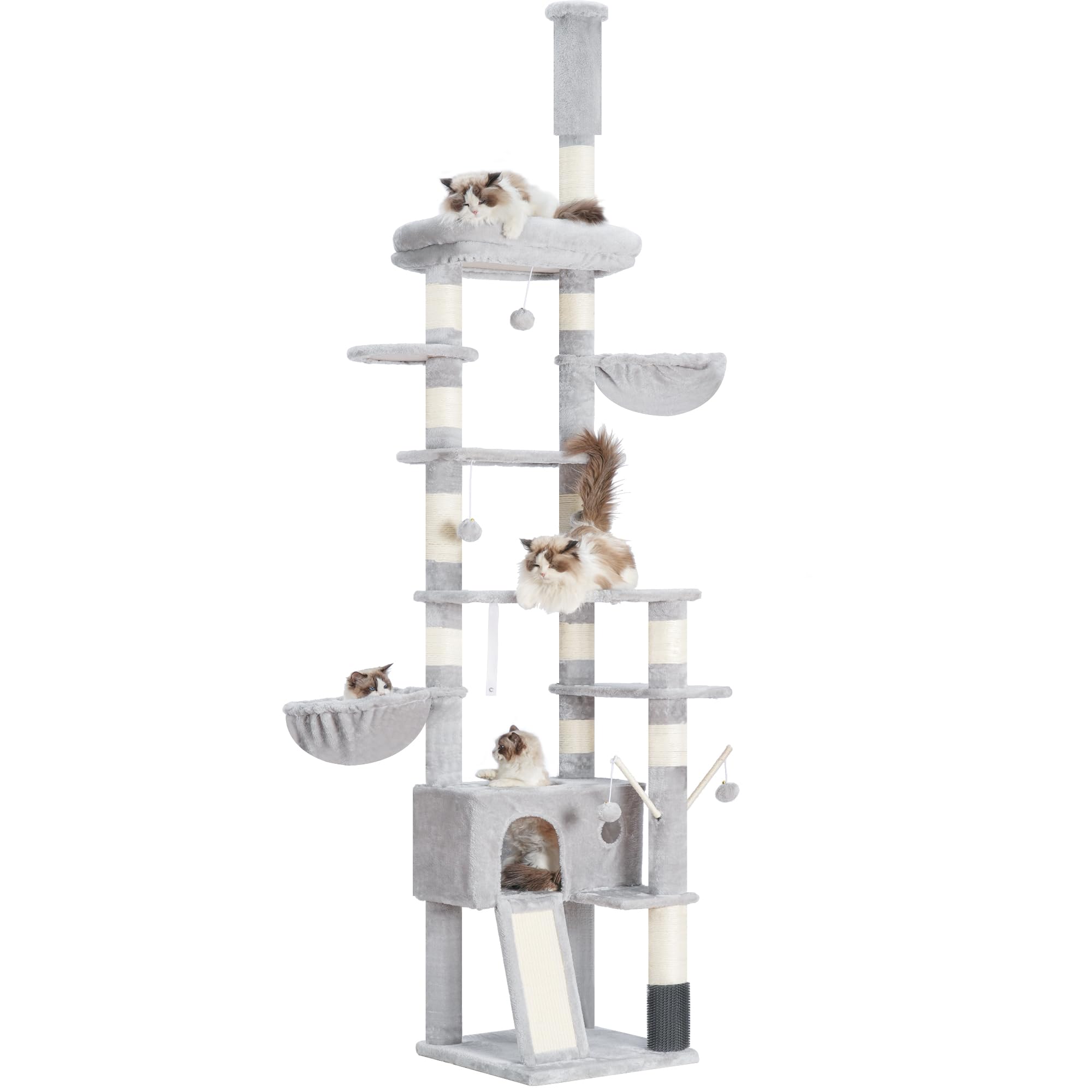 Hey-Brother Cat Tree, 98.4-110.2 Inches Floor To Ceiling Cat Tree-Adjustable Height, Tall Cat Climbing Tower For Cats Large Adul