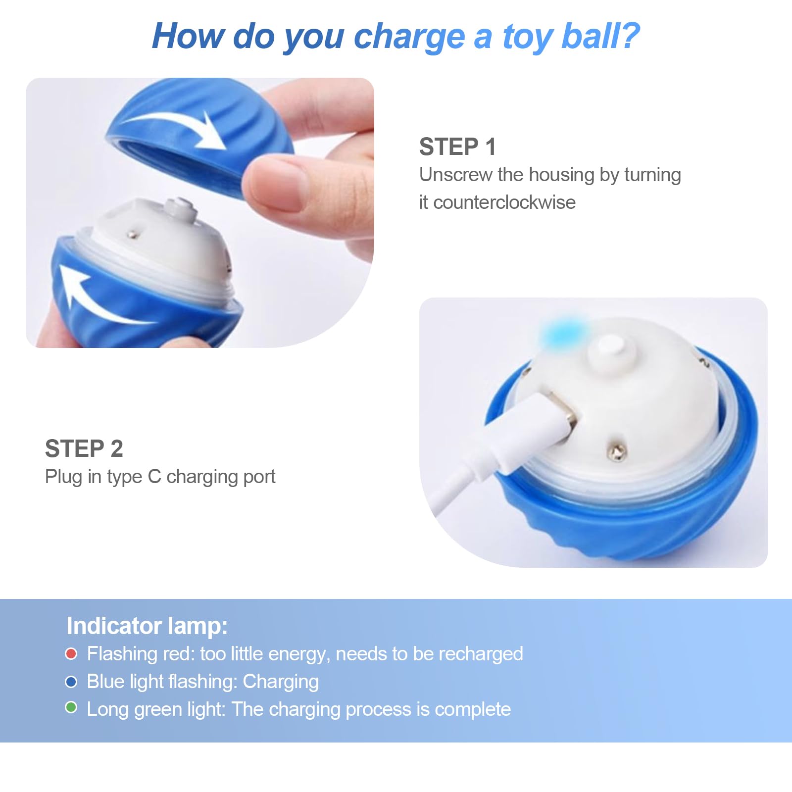 Shudyear Robust Self-Rolling Dog Toy Ball - Interactive Indoor/Outdoor Dog Toy For Boredom Relief - Blue