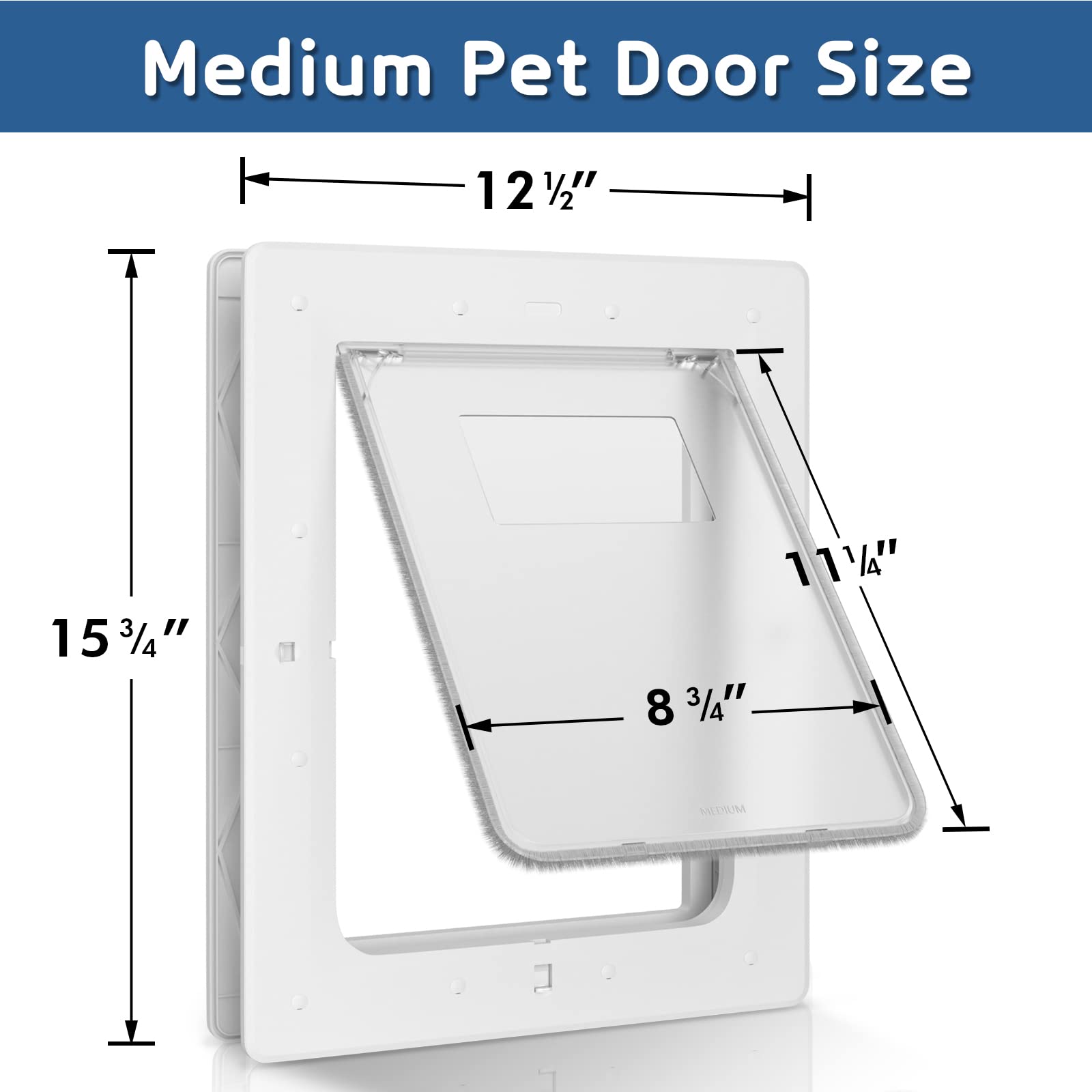 Dog Door, Plastic Pet Door By Petouch, 8.5' X 11.5' Inner Frame For Medium Dog And Pets, Easy To Install, 2-Way Locks, Durable Frame Doggy Door For Door, Screen & Wall, White Doggie Door, Medium