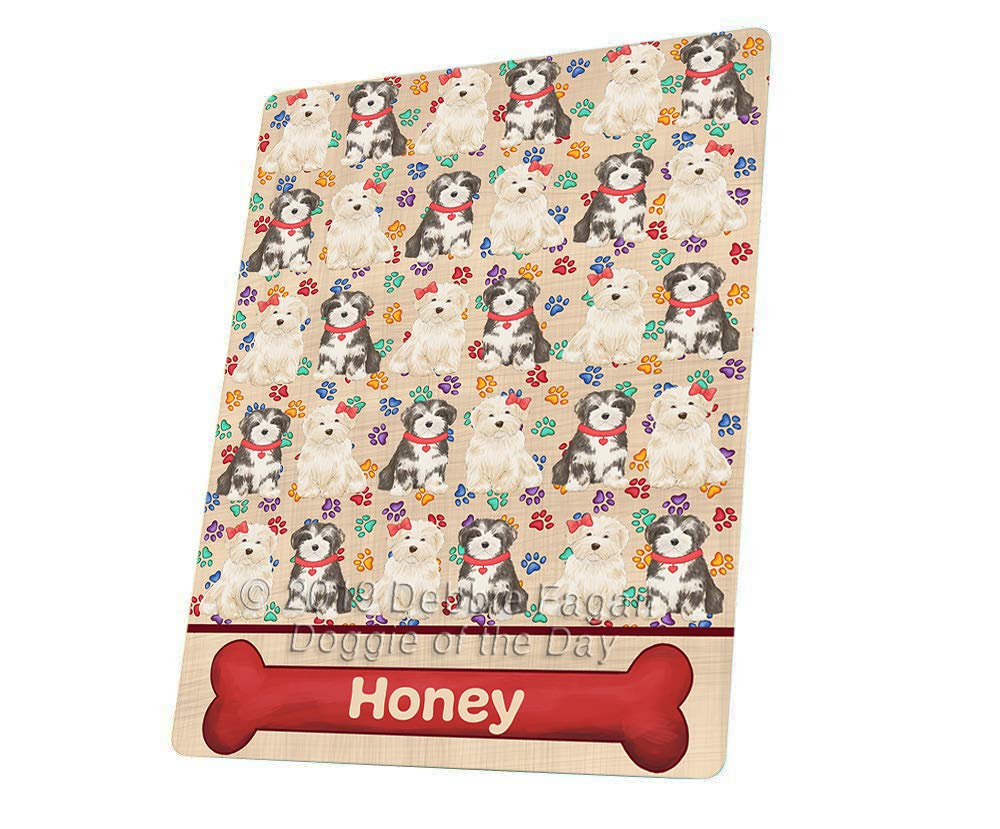 Rainbow Paw Print Havanese Dogs Blanket  Multicolor Fluffy Warm Soft Fleece, Sherpa & Tasseled Woven Durable Blanket for Bed BL