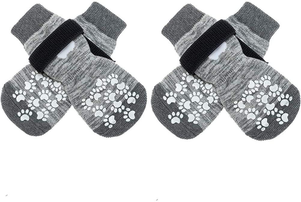 Expawlorer Double Side Anti-Slip Dog Socks 2 Pairs - Adjustable Pet Paw Protector With Strap, Traction Control Non-Skid For Indoor On Hardwood Floor Wear, Paw Protection For Puppy Dogs