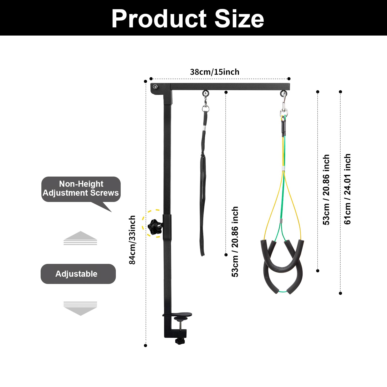 Adjustable Dog Grooming Arm With Clamp,2 No Sit Haunch Holder&Loop Noose,Adjustable Height,Foldable Dog Grooming Table Arm For S