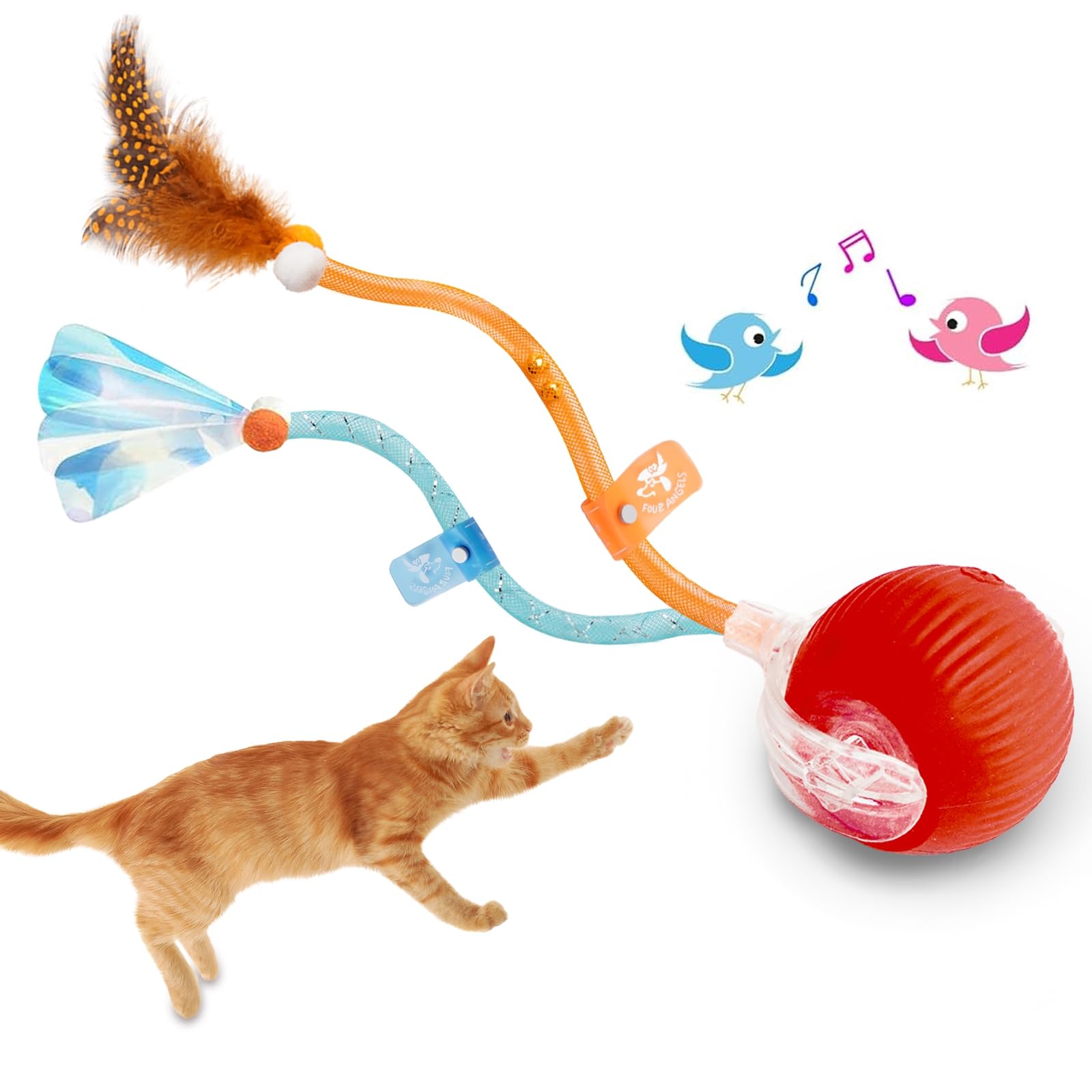 Four Angels Interactive Cat Toys Ball,Automatic Cat Toy With Speedy Tail - Electric Rolling Ball For Indoor Cats, Motion-Activat