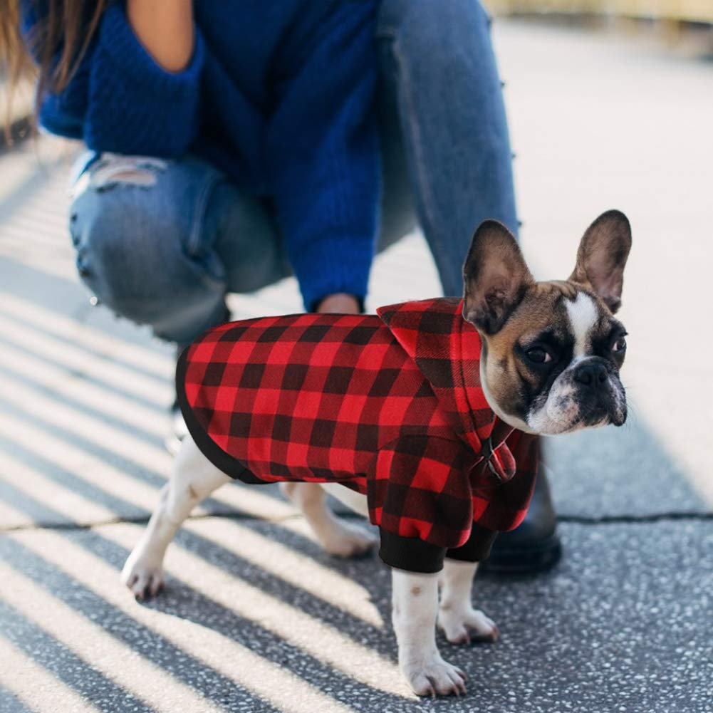 Plaid Dog Hoodie Sweatshirt Sweater For Small Dogs Cat Puppy Clothes Coat Warm And Soft(S)
