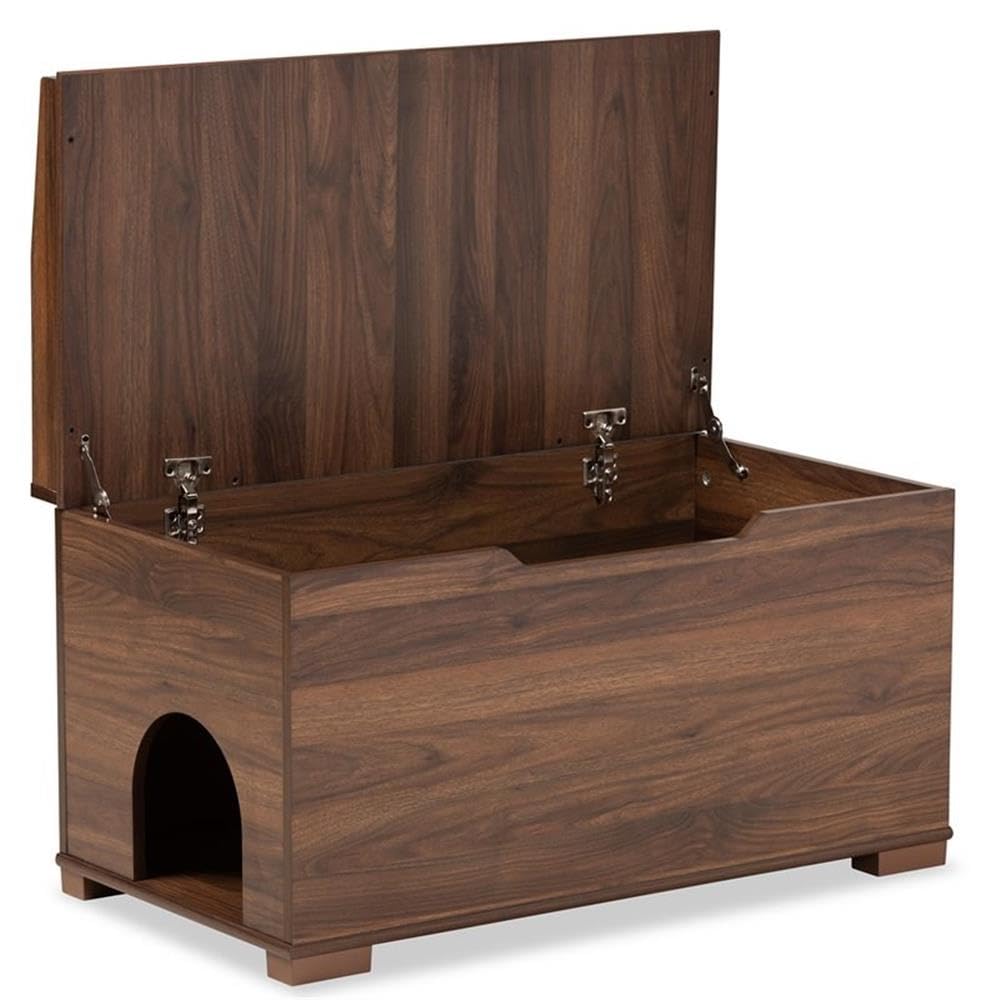 Baxton Studio Mariam Modern and Contemporary Walnut Brown Finished Wood Cat Litter Box Cover House