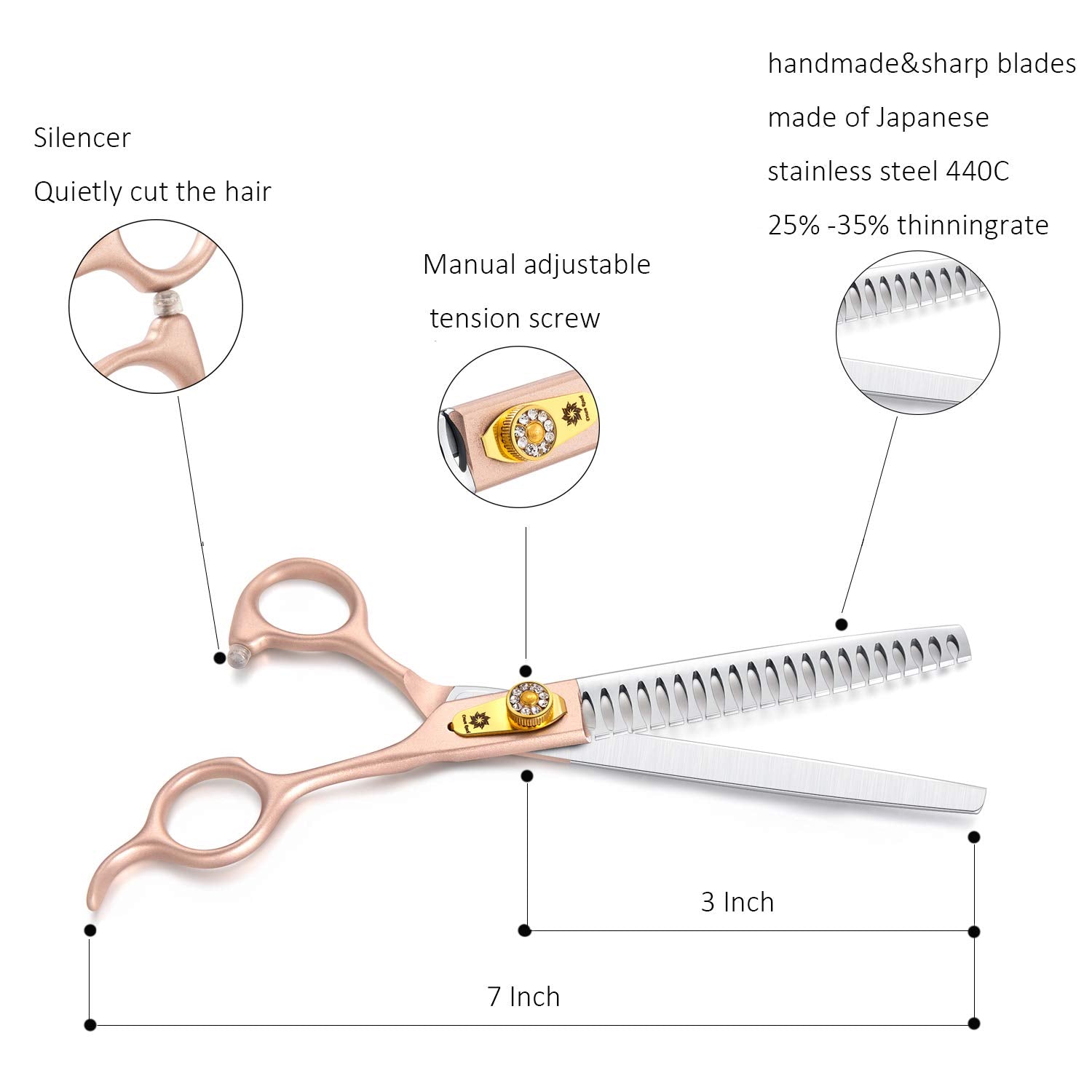 7 Inch Professional Pet Grooming Scissor, 440C Japanese Steel Straight & Curved & Thinning & Chunker Shears/Scissors For Dog Cat And More Pets (7-Inch-Grooming Scissors Set 02)