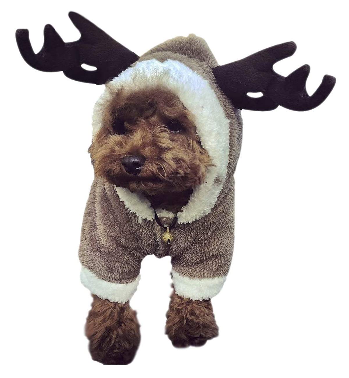 Cute Christmas Pet Costume Elk Reindeer Cosplay Soft Warm Coral Fleece Pet Hoodie Jacket Winter Hooded Coat Pet Outfit Clothes Apparel For Small Medium Puppy Dogs Cats (Xxl: For Dog 11.1-15.5 Lb)