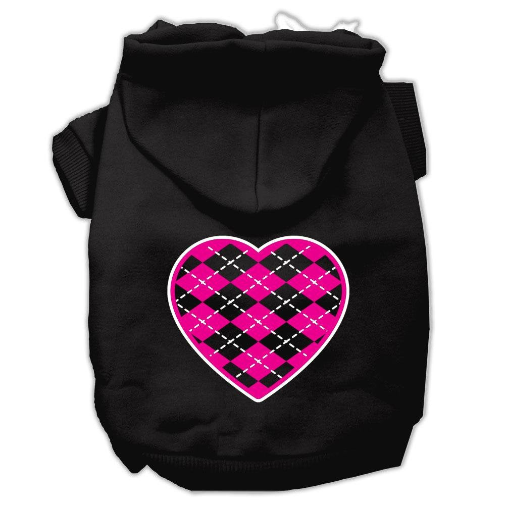 Pet Dog & Cat Hoodie Screen Printed, 'Pink Argyle Heart' Black Xl (14-20 Lbs.)