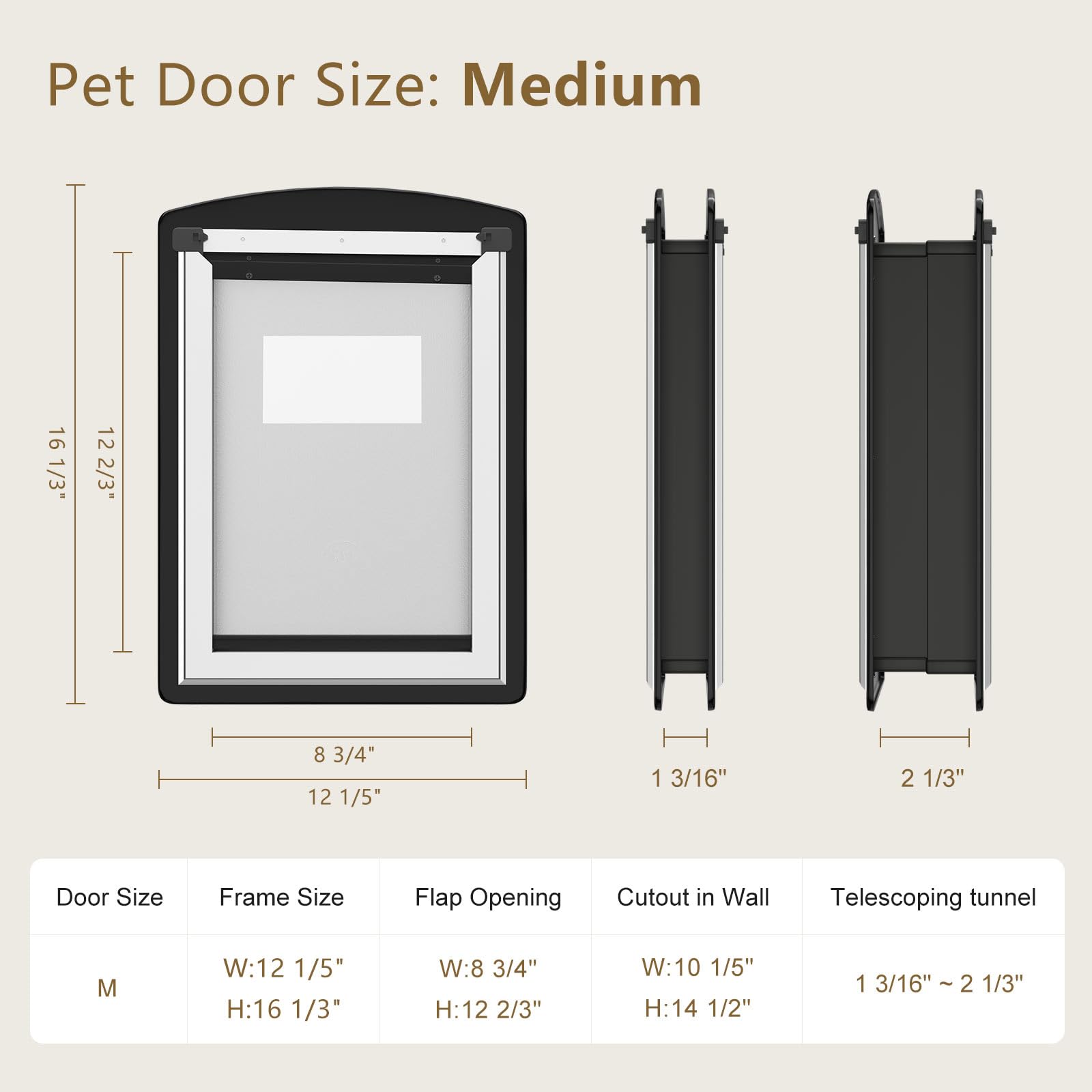 Mavricflex Dog Door For Door - All-Stainless Steel Frame, Weather-Resistant Double Soft Flaps, 2 Sliding Abs Panels For Indoor/O