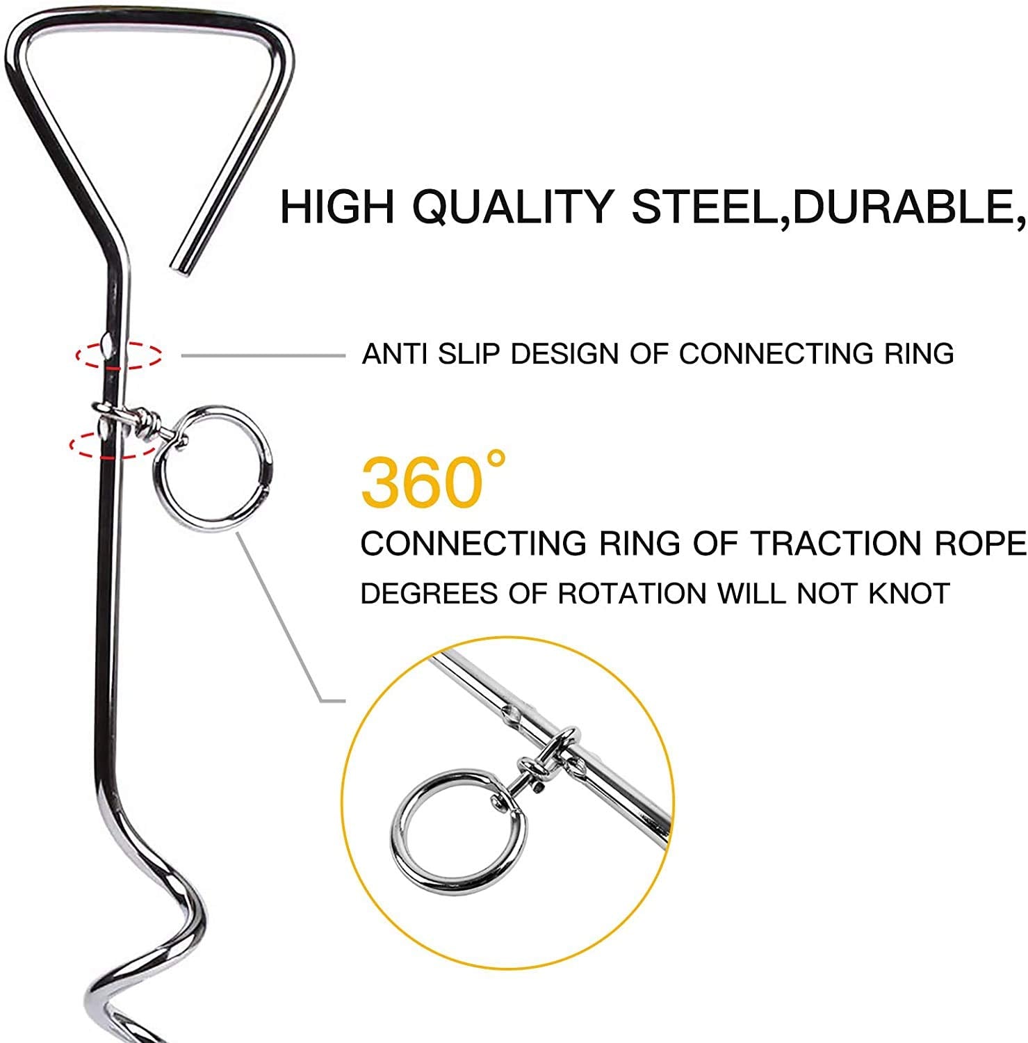 Clkhowl Dog Stake Tie Out Cable - 16/30'' Anti Rust Reflective Stake For Medium Large Dogs Up To 125 Lbs, Dog Cable Runner And M