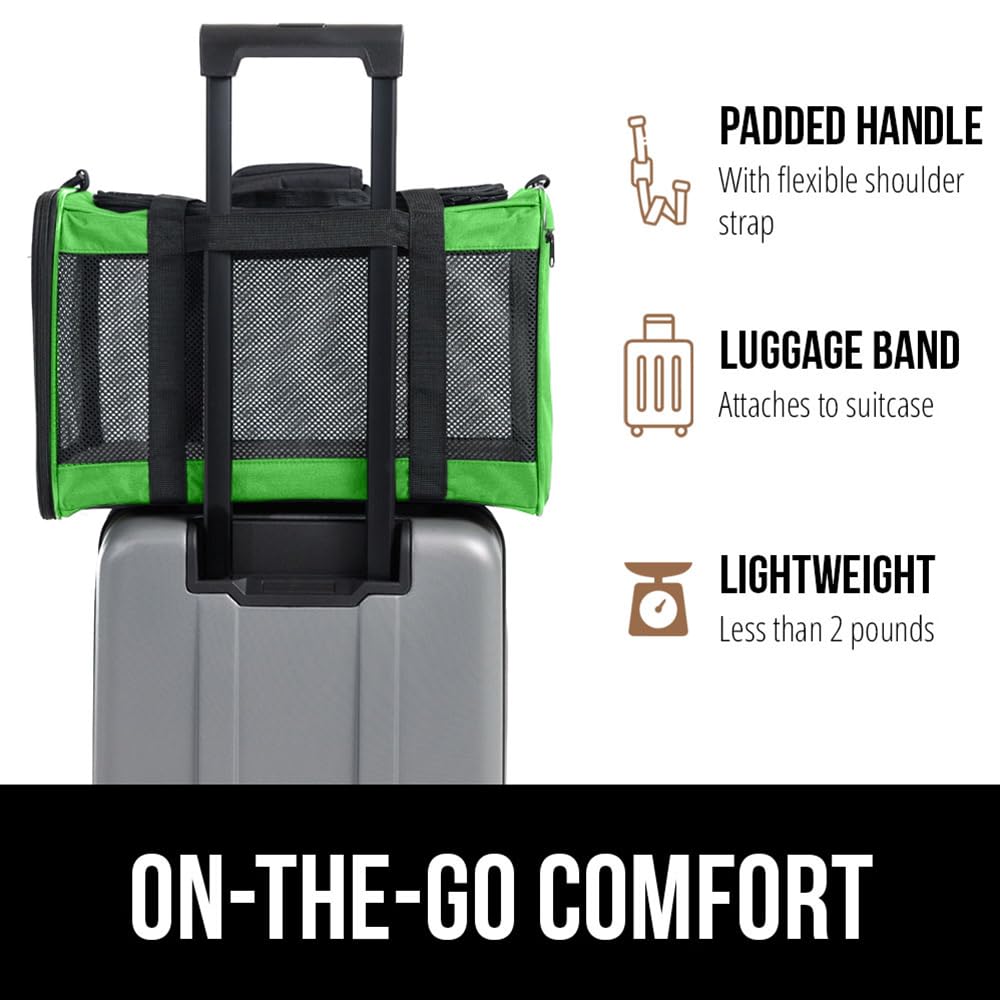 Gorilla Grip Airline Travel Cat Carrier Bag Up To 15 Lbs, Breathable Mesh Collapsible Pet Carriers For Medium Cats, Small Dogs, Puppies, Portable Kennel With Soft Washable Waterproof Pad, Light Green