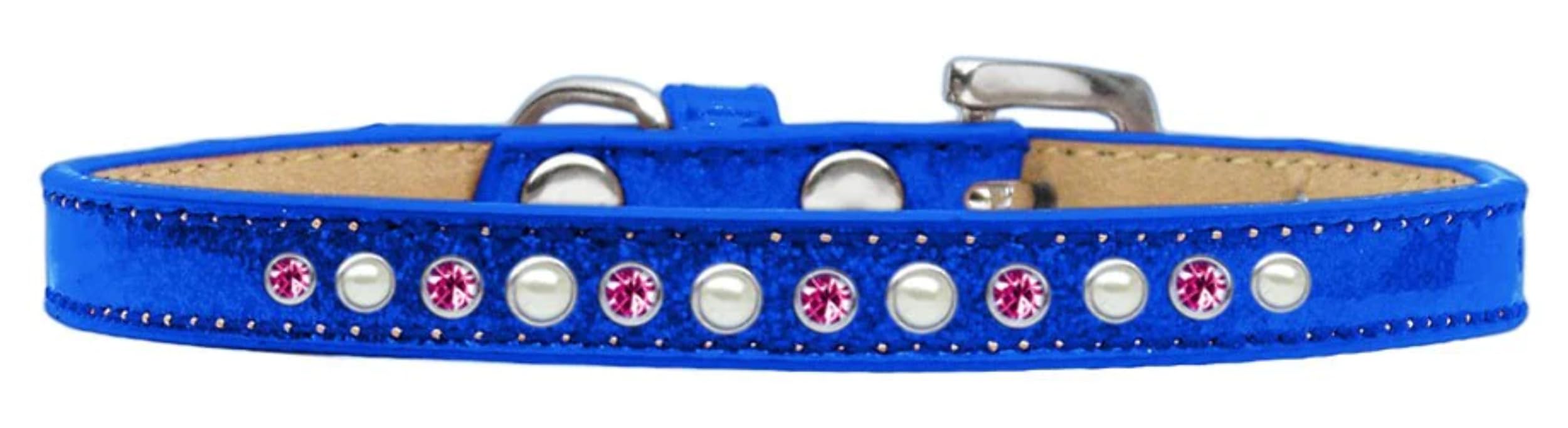 Dog, Puppy and Pet Ice Cream Collar, Pearl & Pink Crystal Rimsets Silver 16