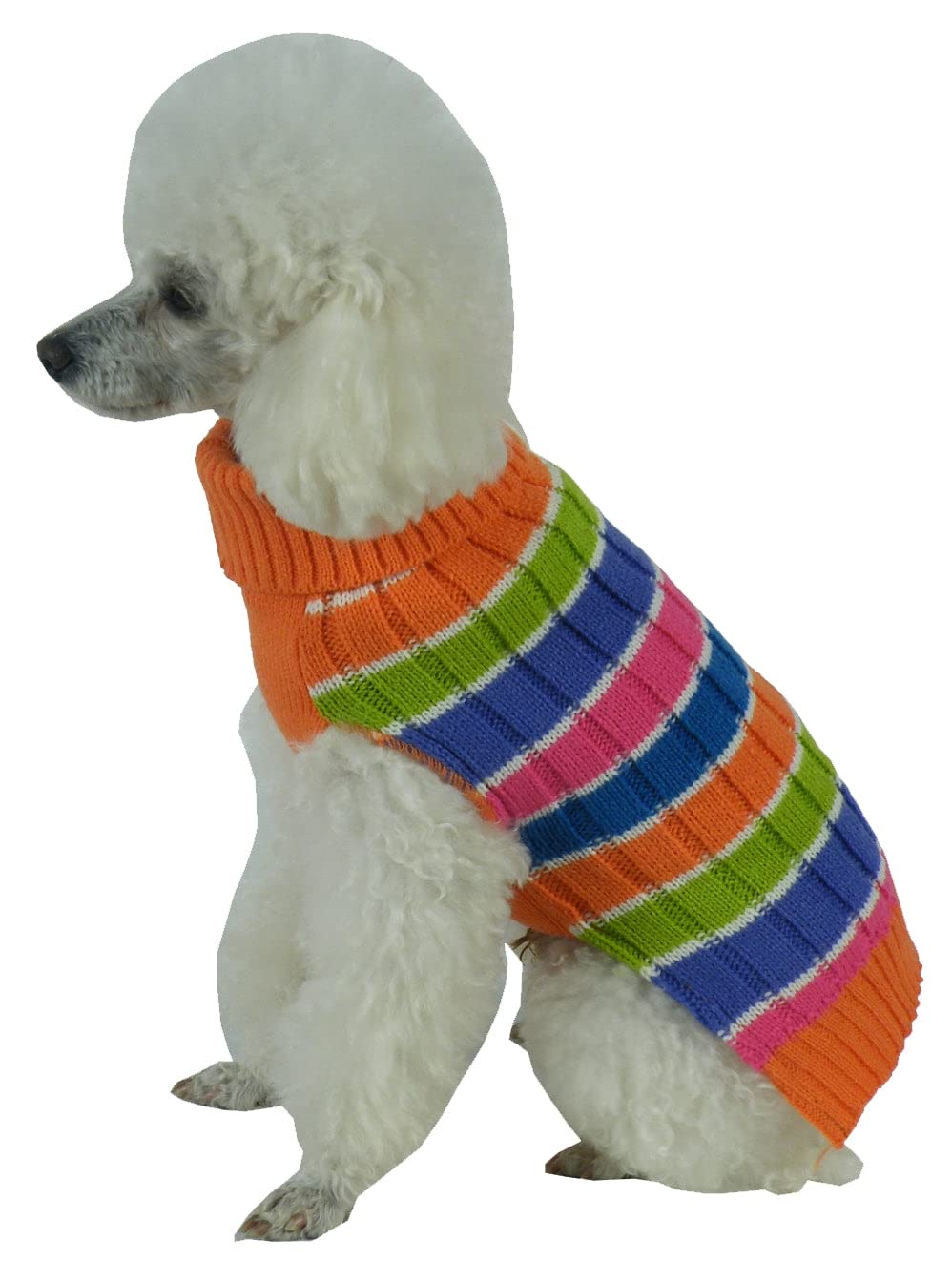 Pet Life  Tutti-Beauty Rainbow Pet Sweater - Designer Heavy Cable Knitted Dog Sweater with Turtle Neck - Winter Dog Clothes Desi